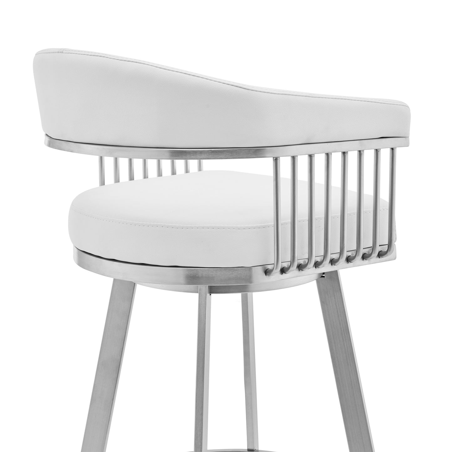 29" White And Silver Iron Swivel Low Back Bar Height Bar Chair - Loft&Timber