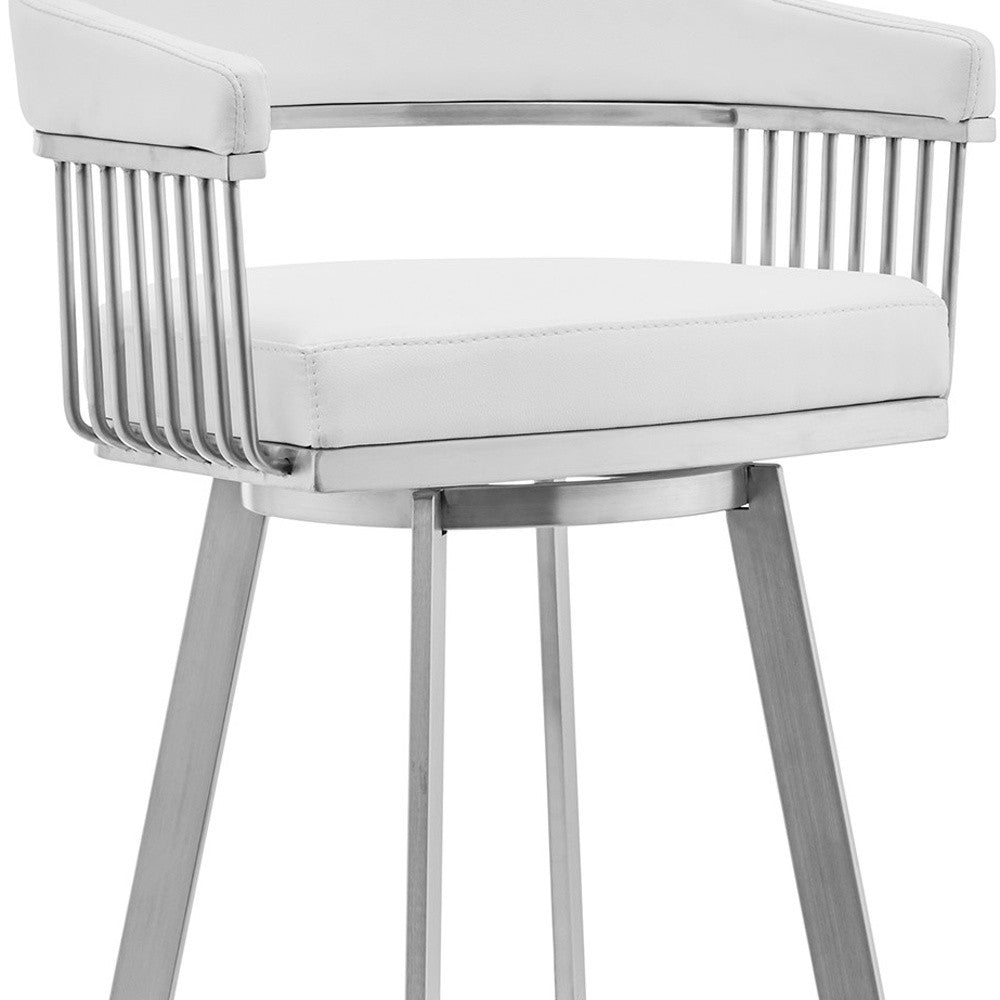 29" White And Silver Iron Swivel Low Back Bar Height Bar Chair - Loft&Timber
