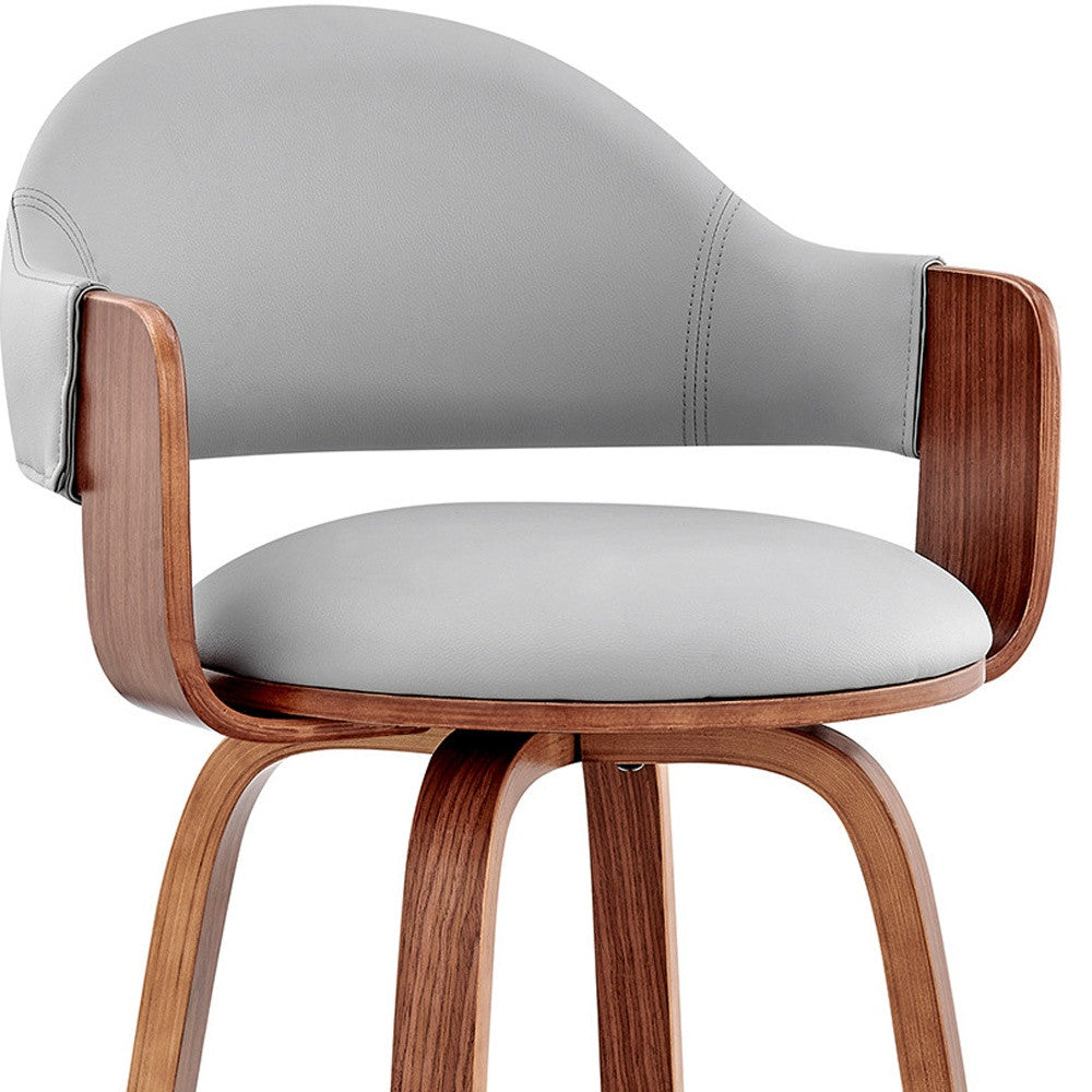 30" Gray And Brown Swivel Low Back Bar Height Bar Chair - Loft&Timber