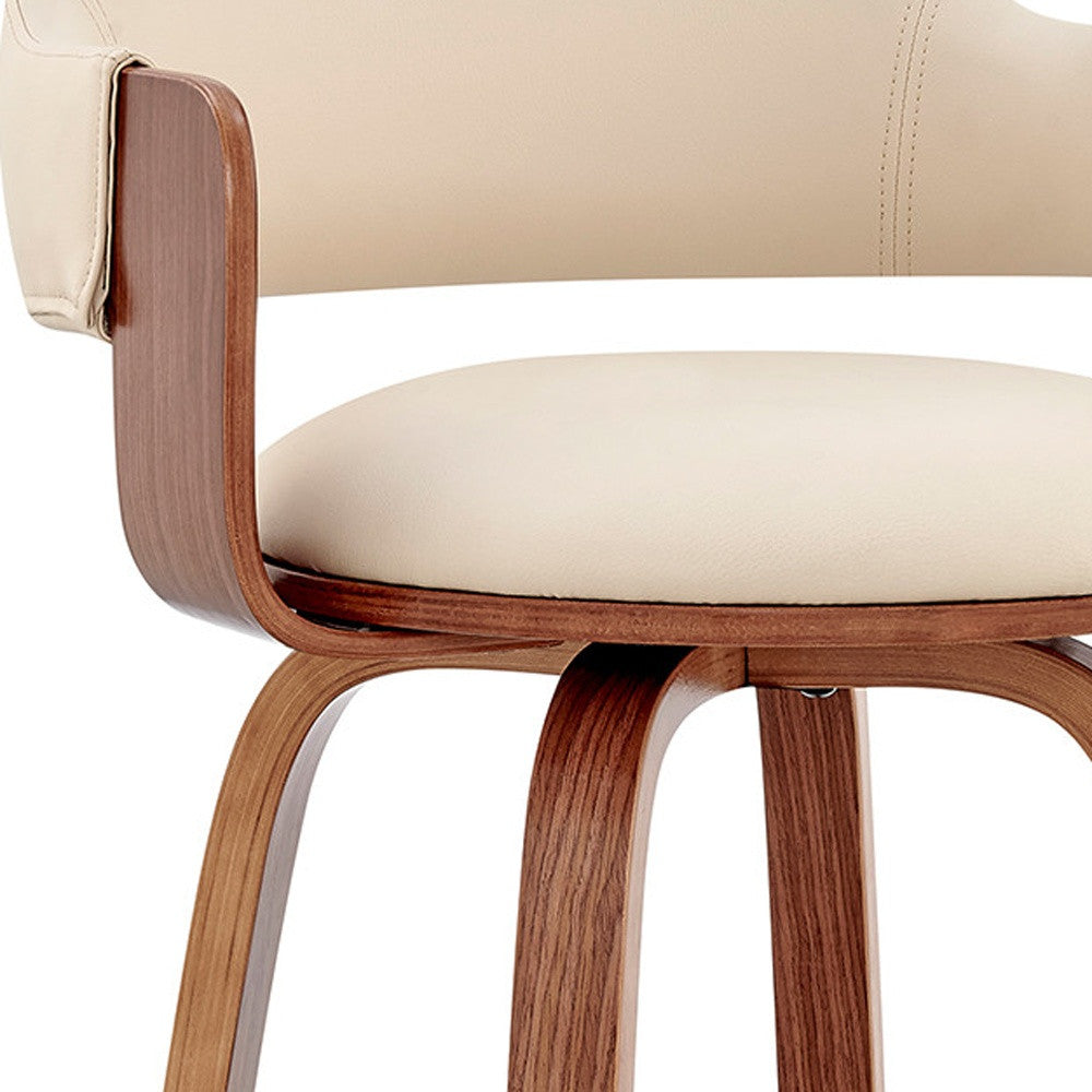 30" Cream and Brown Fabric Low Back Bar Height Swivel Bar Chair - Loft&Timber