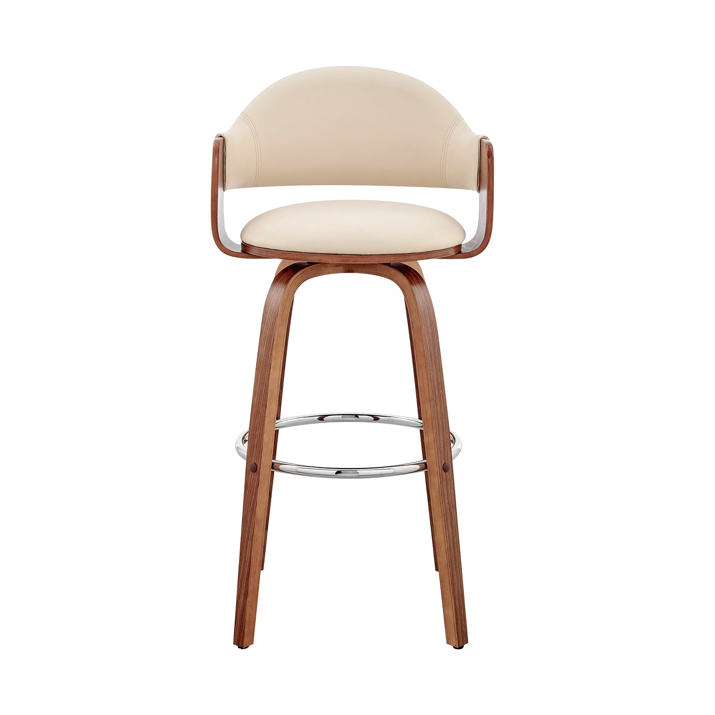 30" Cream and Brown Fabric Low Back Bar Height Swivel Bar Chair - Loft&Timber