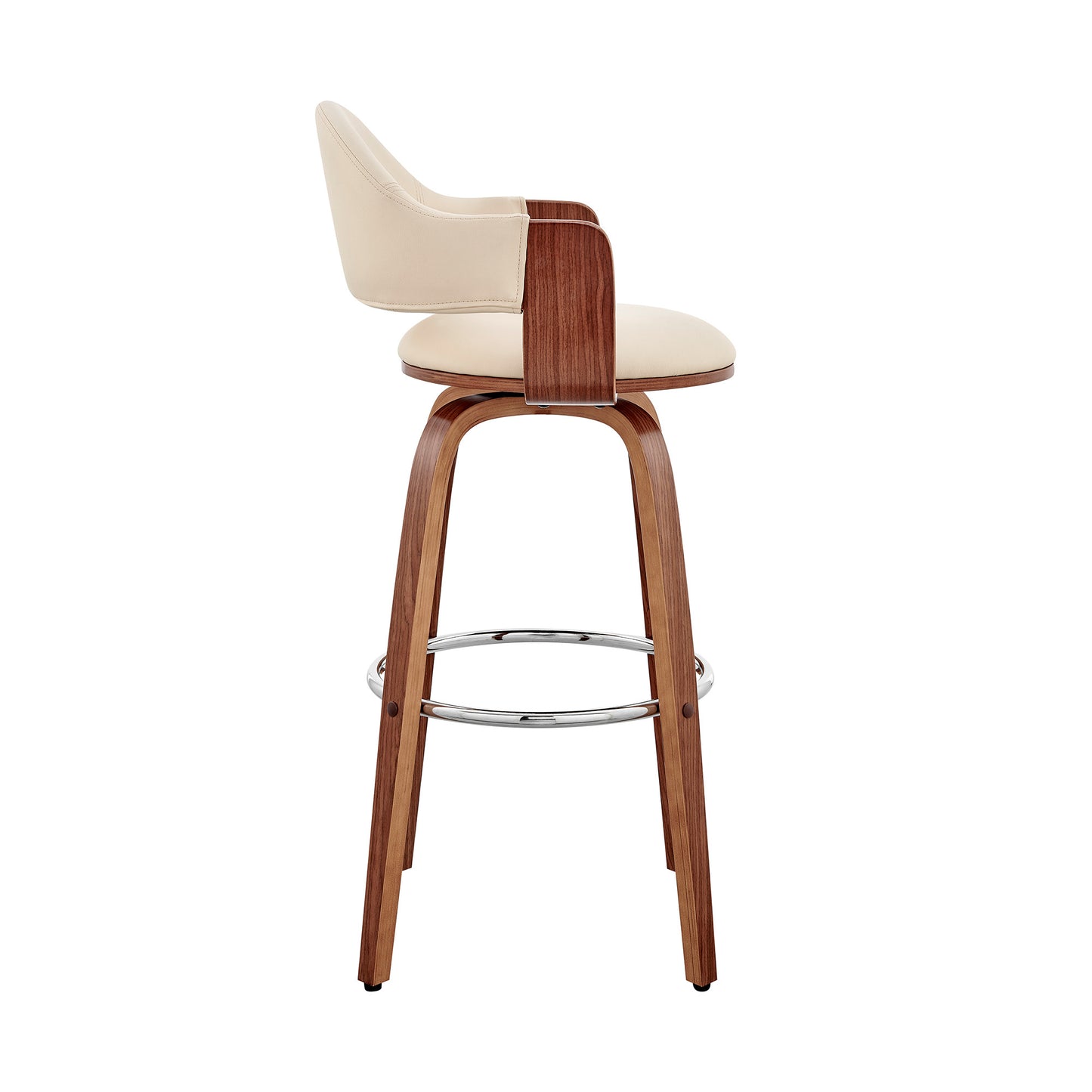30" Cream and Brown Fabric Low Back Bar Height Swivel Bar Chair - Loft&Timber