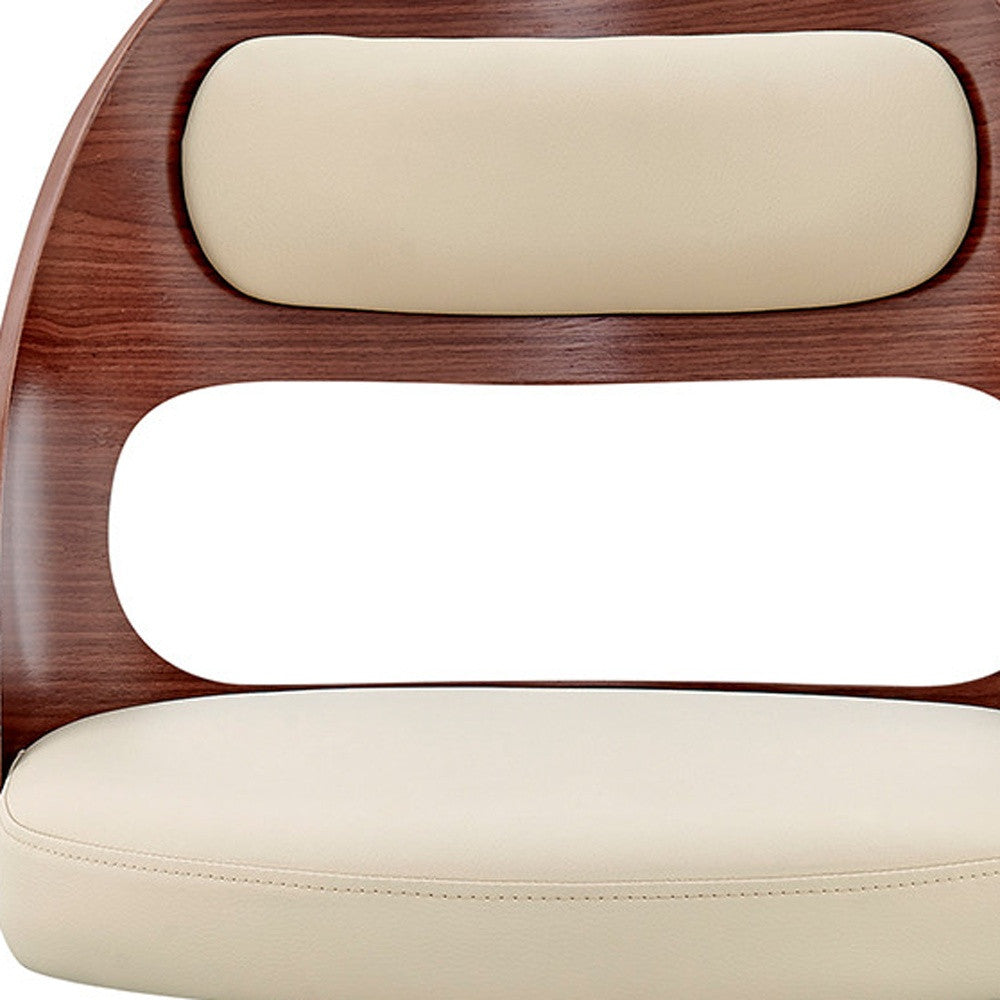 30" Cream and Brown Faux Leather Swivel Bar Chair - Loft&Timber