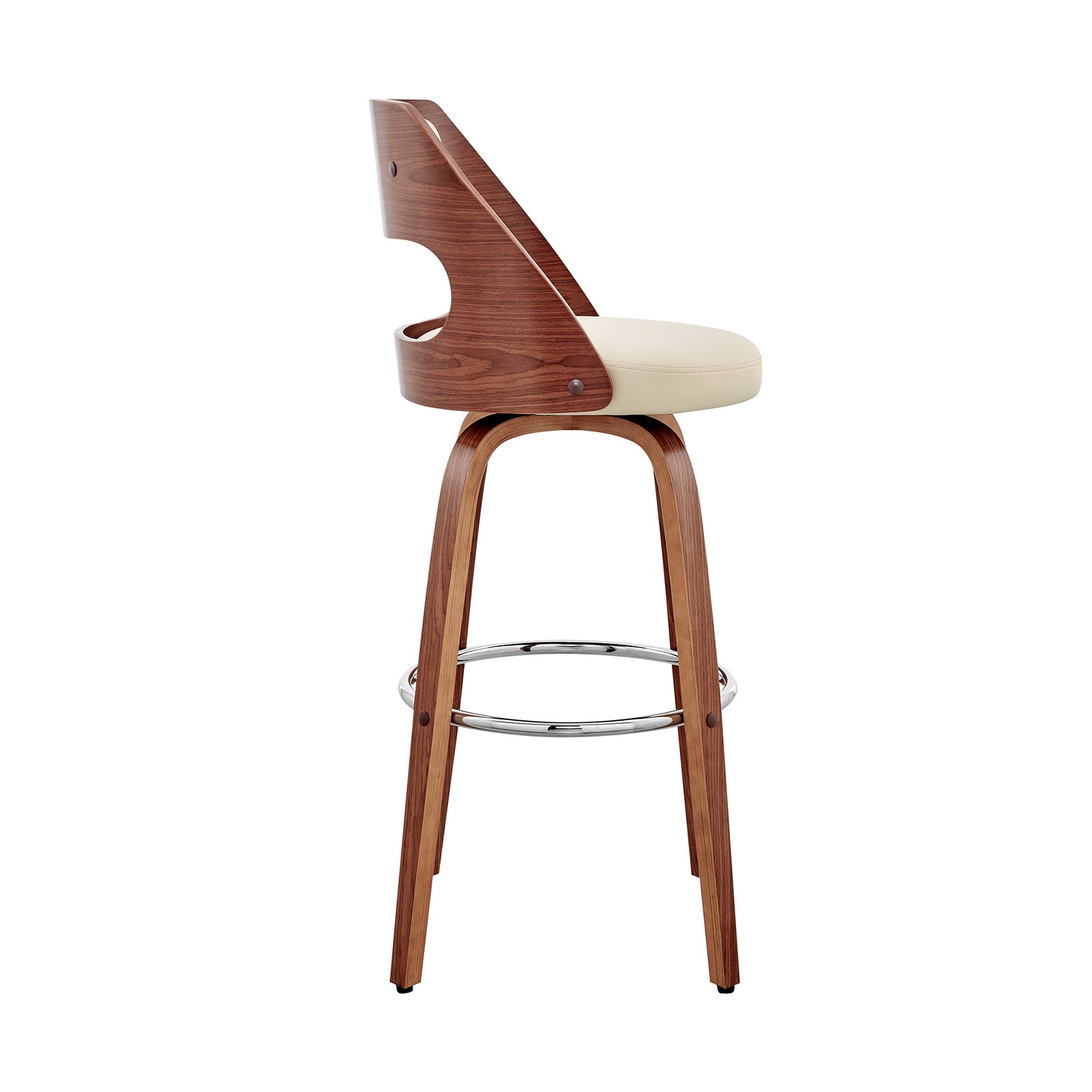 30" Cream and Brown Faux Leather Swivel Bar Chair - Loft&Timber
