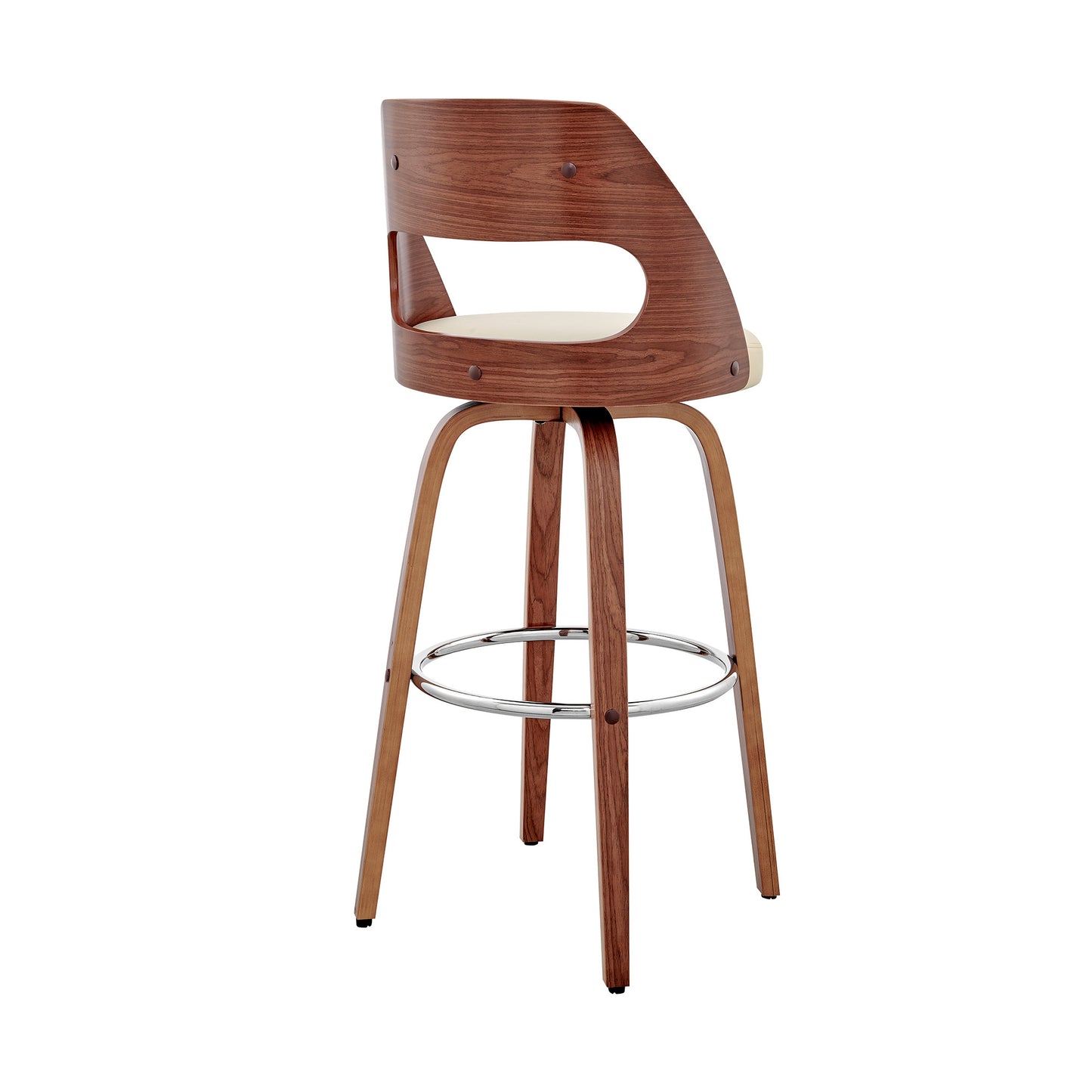 30" Cream and Brown Faux Leather Swivel Bar Chair - Loft&Timber