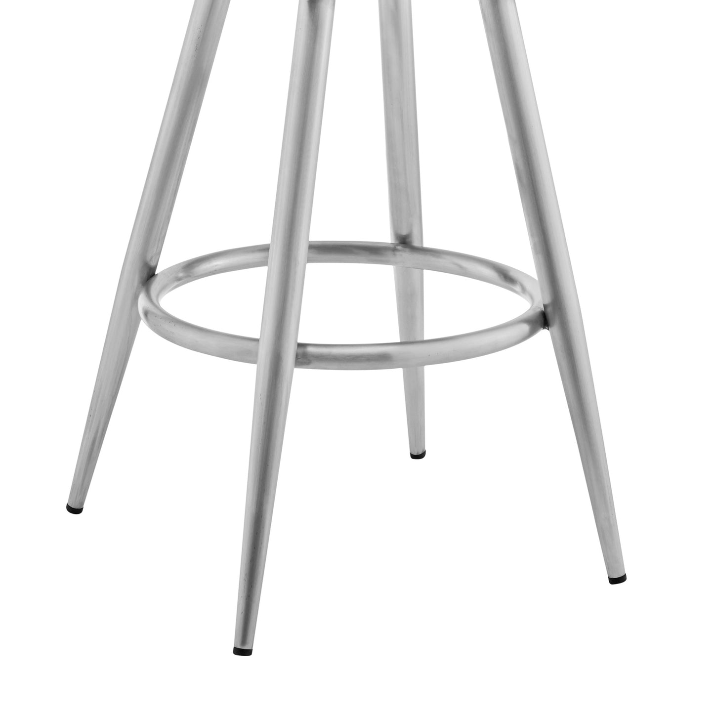 29" Gray And Silver Faux Leather And Iron Swivel Bar Height Bar Chair - Loft&Timber