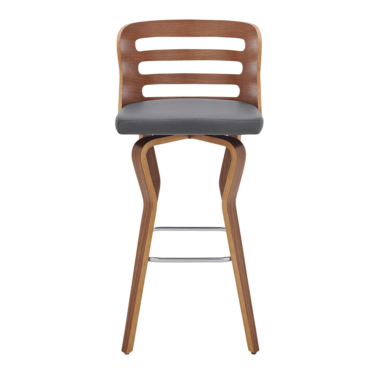 29" Gray And Brown Faux Leather Swivel Low Back Bar Height Bar Chair - Loft&Timber