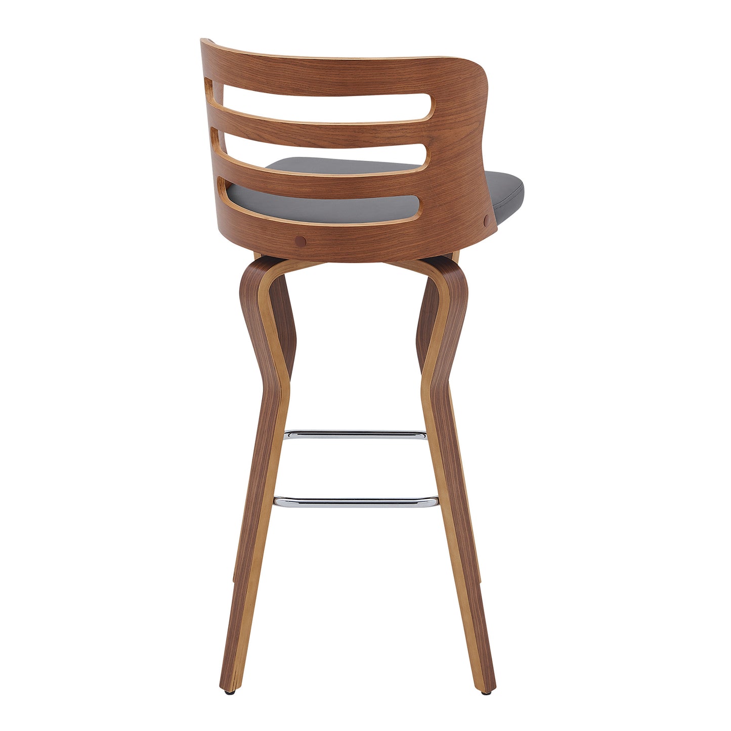 29" Gray And Brown Faux Leather Swivel Low Back Bar Height Bar Chair - Loft&Timber