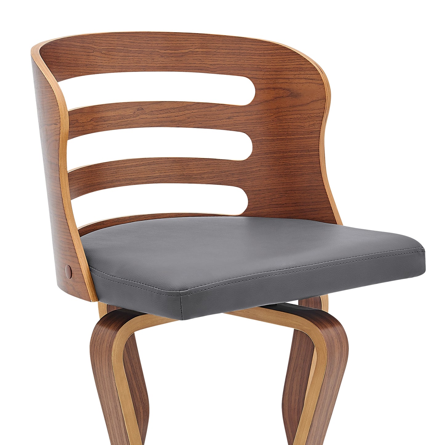 29" Gray And Brown Faux Leather Swivel Low Back Bar Height Bar Chair - Loft&Timber