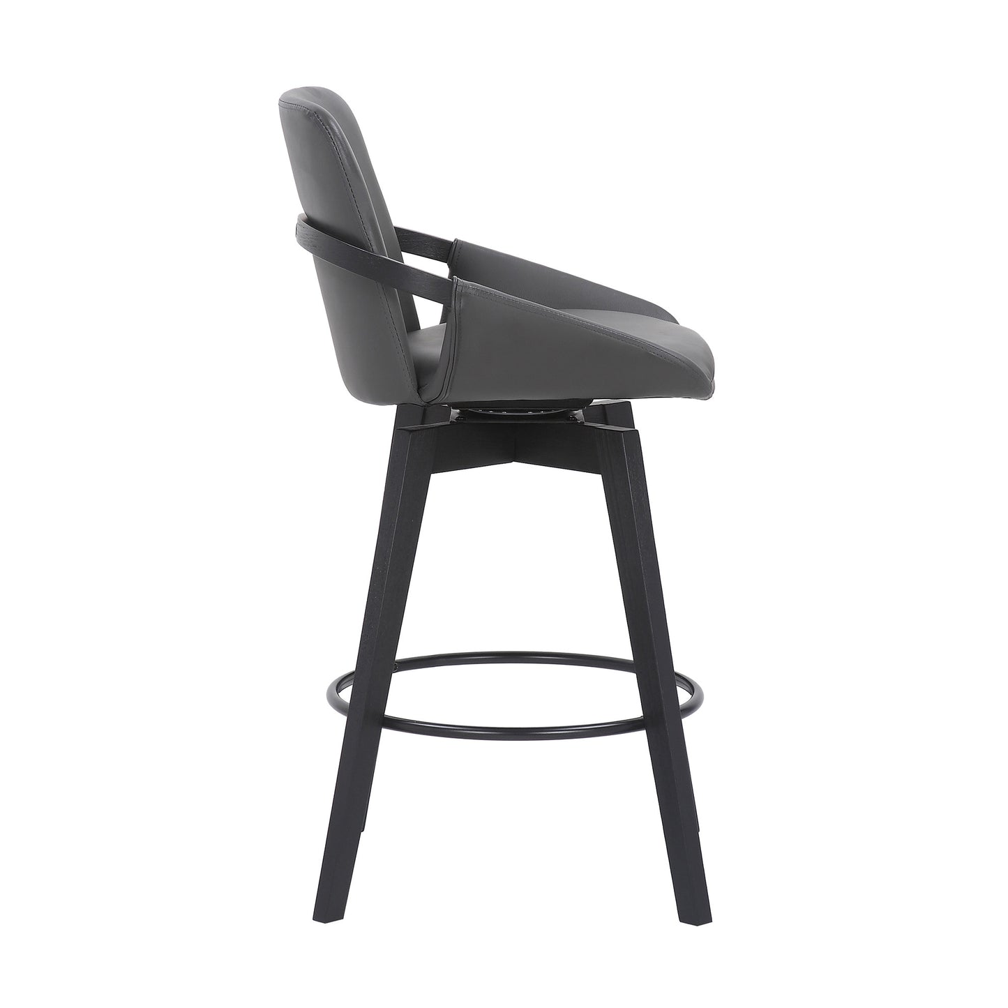 27" Gray and Black Faux Leather Low Back Bar Height Swivel Bar Chair - Loft&Timber
