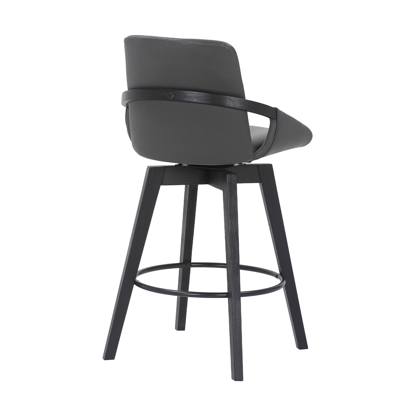 27" Gray and Black Faux Leather Low Back Bar Height Swivel Bar Chair - Loft&Timber