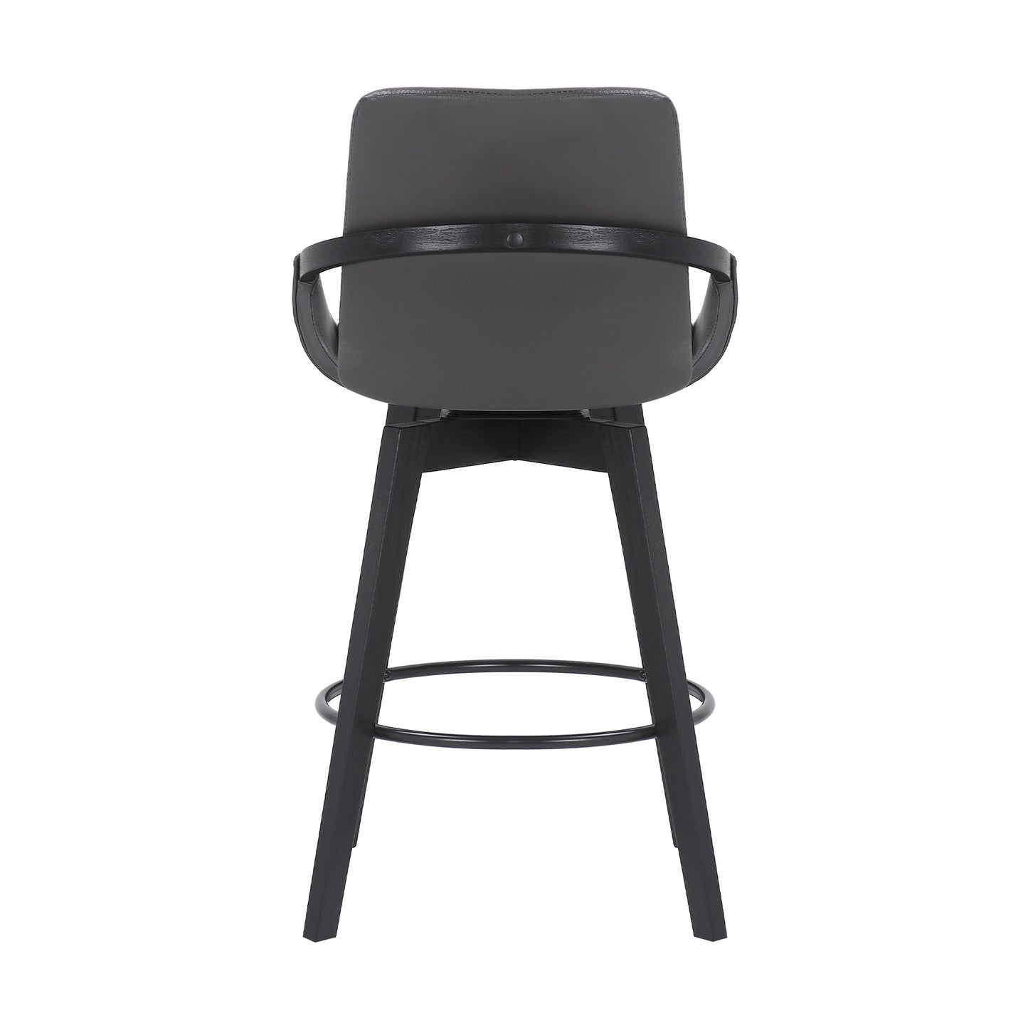 27" Gray and Black Faux Leather Low Back Bar Height Swivel Bar Chair - Loft&Timber