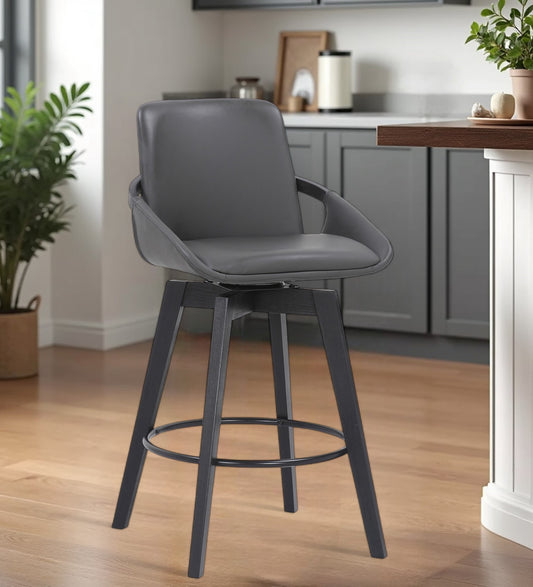 27" Gray and Black Faux Leather Low Back Bar Height Swivel Bar Chair - Loft&Timber