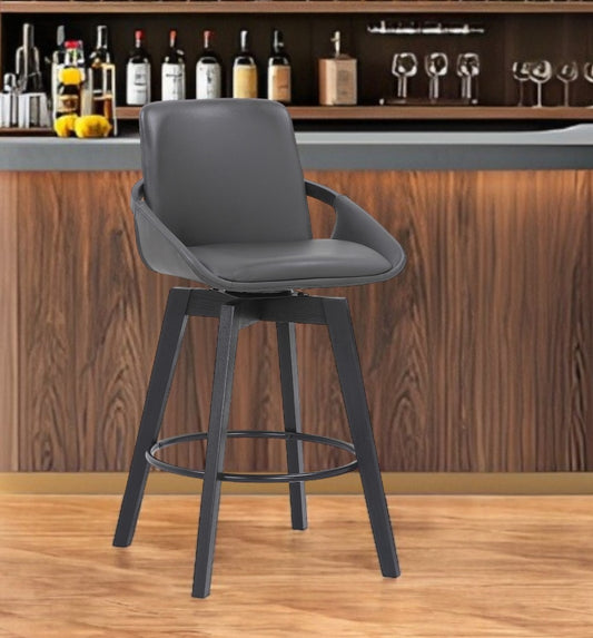 27" Gray and Black Faux Leather Low Back Bar Height Swivel Bar Chair - Loft&Timber
