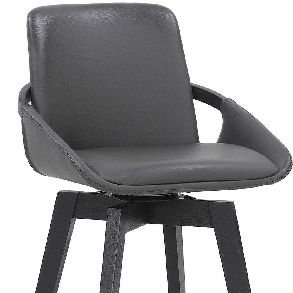 27" Gray and Black Faux Leather Low Back Bar Height Swivel Bar Chair - Loft&Timber