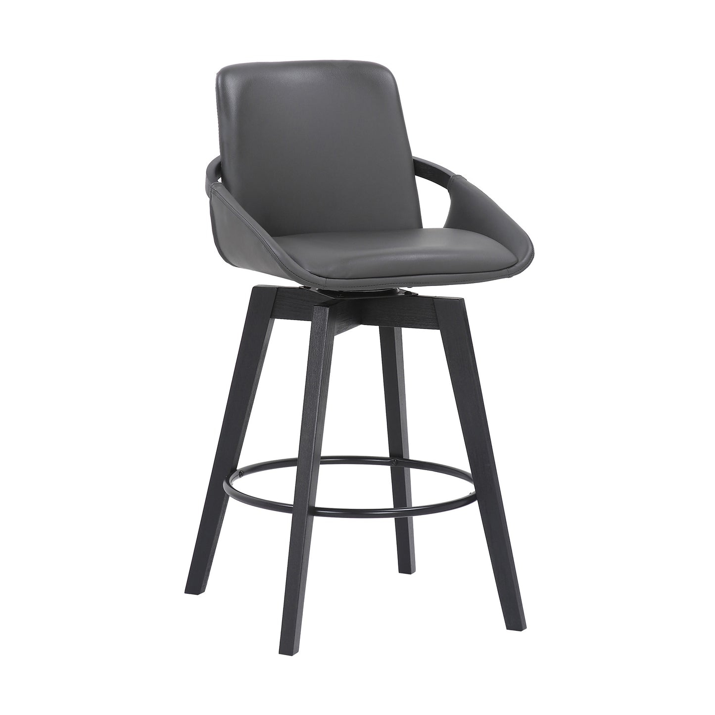 27" Gray and Black Faux Leather Low Back Bar Height Swivel Bar Chair - Loft&Timber
