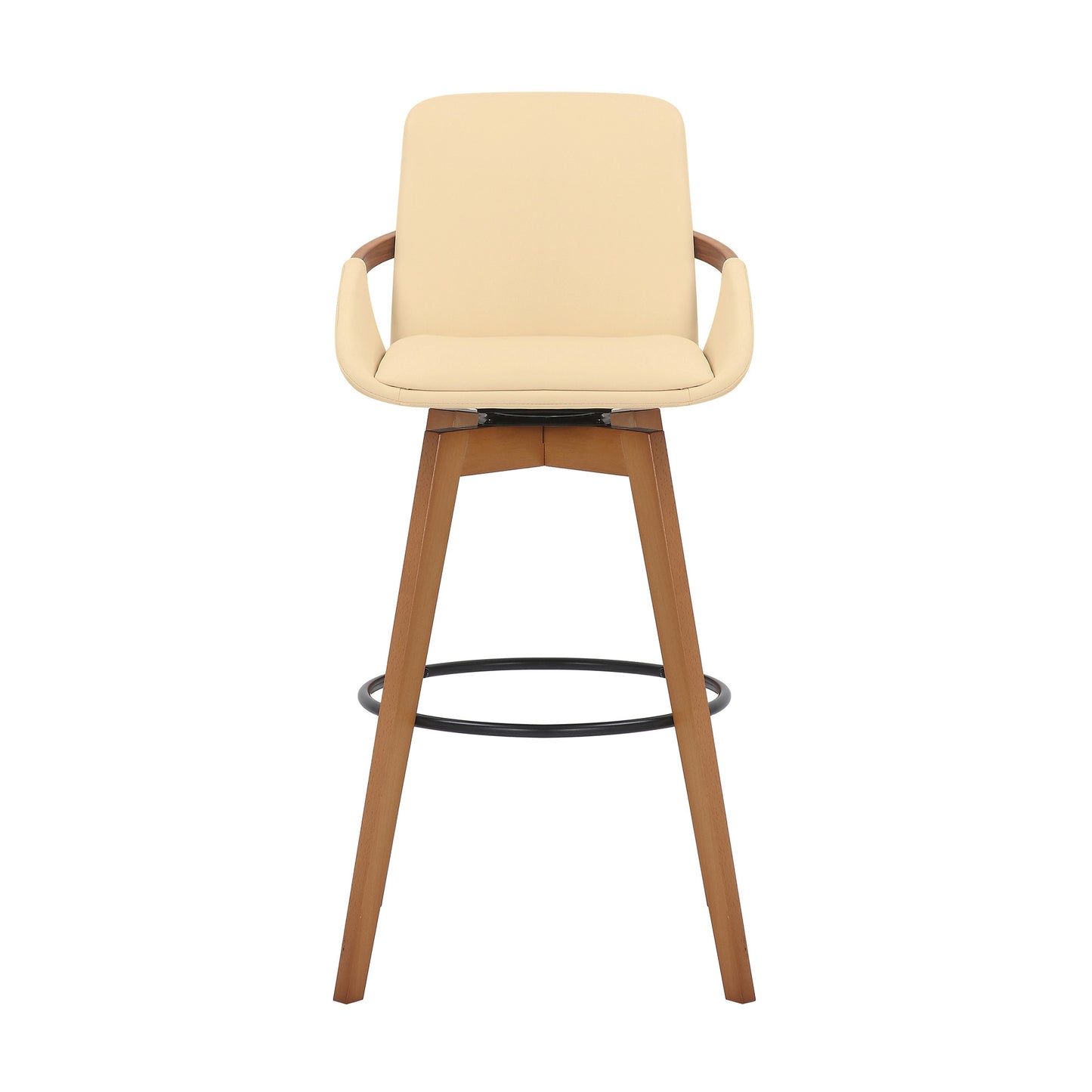 31" Cream and Black Fabric and Iron Bar Height Swivel Bar Chair - Loft&Timber