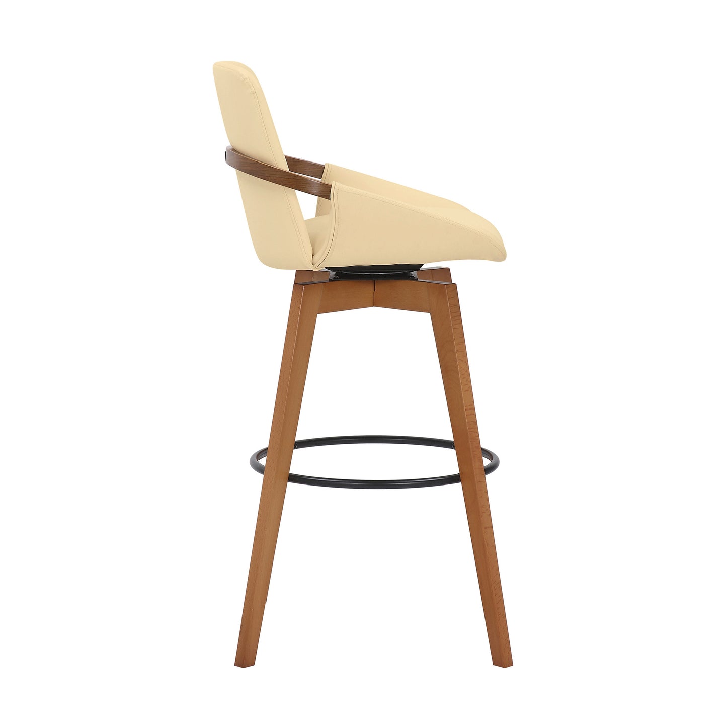 31" Cream and Black Fabric and Iron Bar Height Swivel Bar Chair - Loft&Timber