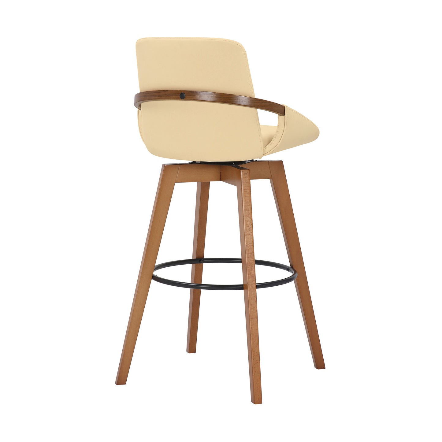31" Cream and Black Fabric and Iron Bar Height Swivel Bar Chair - Loft&Timber