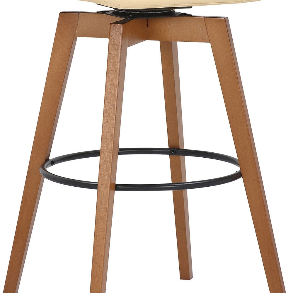 31" Cream and Black Fabric and Iron Bar Height Swivel Bar Chair - Loft&Timber