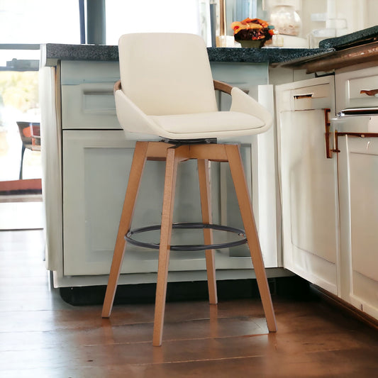 31" Cream and Black Fabric and Iron Bar Height Swivel Bar Chair - Loft&Timber