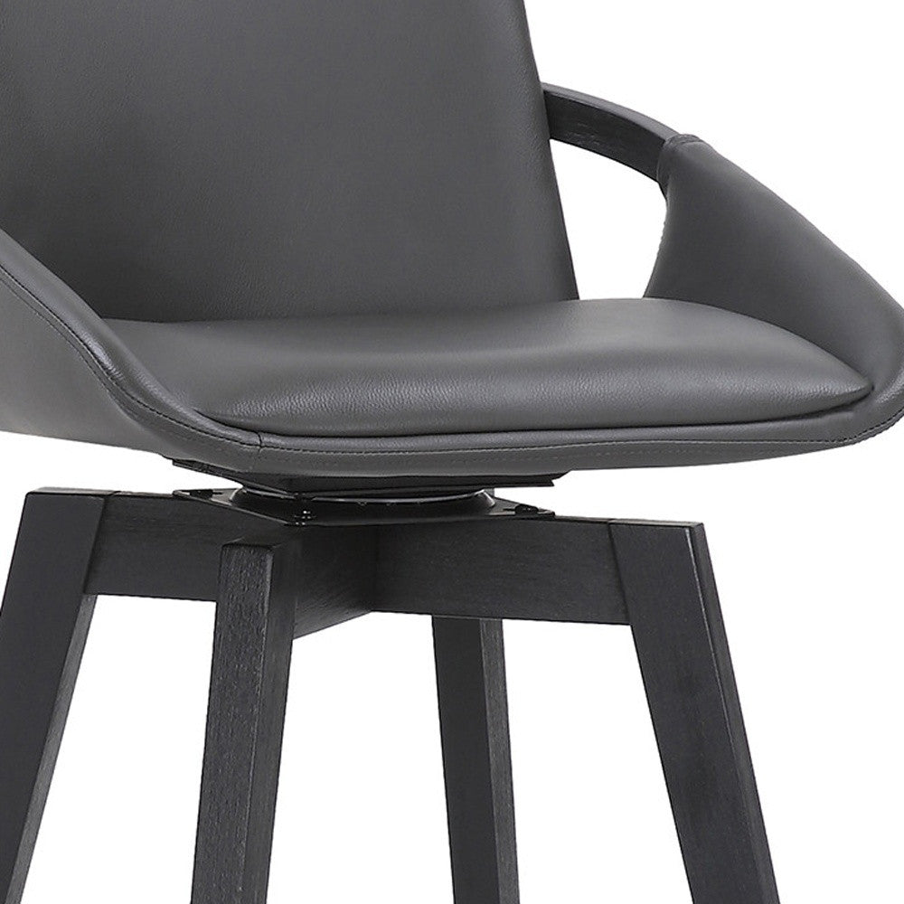 31" Gray and Black Fabric and Iron Bar Height Swivel Bar Chair - Loft&Timber