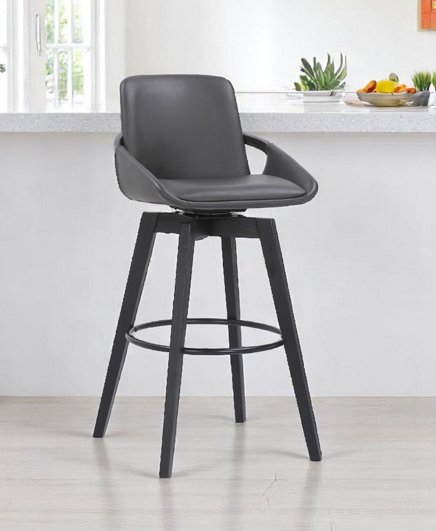 31" Gray and Black Fabric and Iron Bar Height Swivel Bar Chair - Loft&Timber