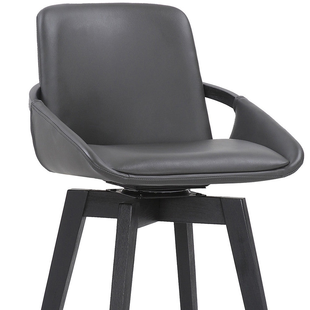 31" Gray and Black Fabric and Iron Bar Height Swivel Bar Chair - Loft&Timber