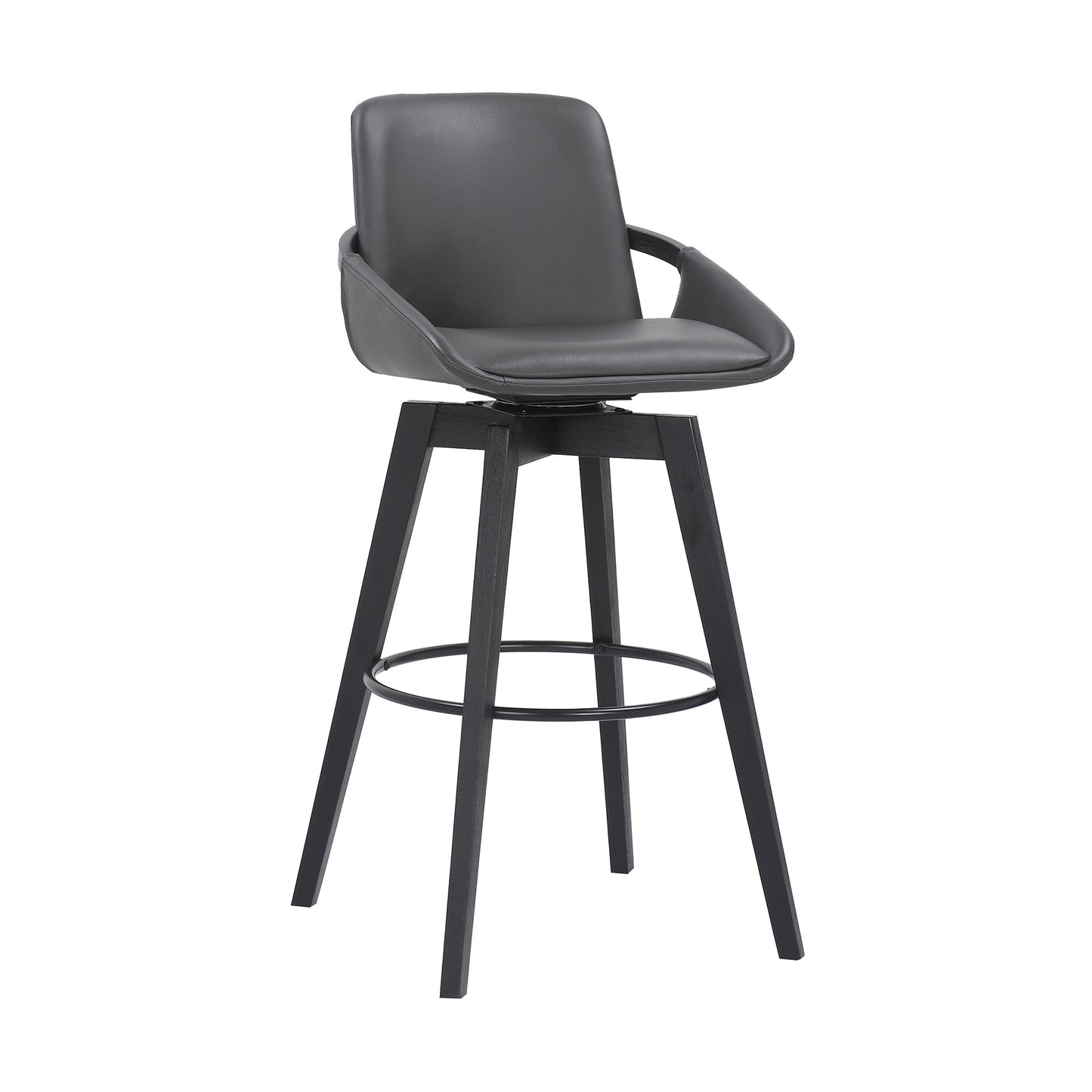 31" Gray and Black Fabric and Iron Bar Height Swivel Bar Chair - Loft&Timber