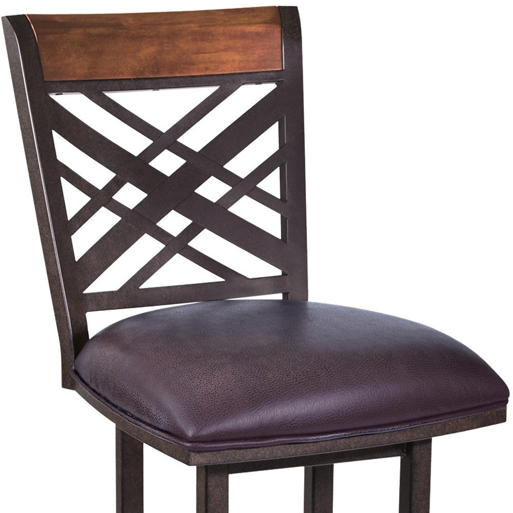 30" Brown Faux Leather And Iron Bar Height Bar Chair - Loft&Timber