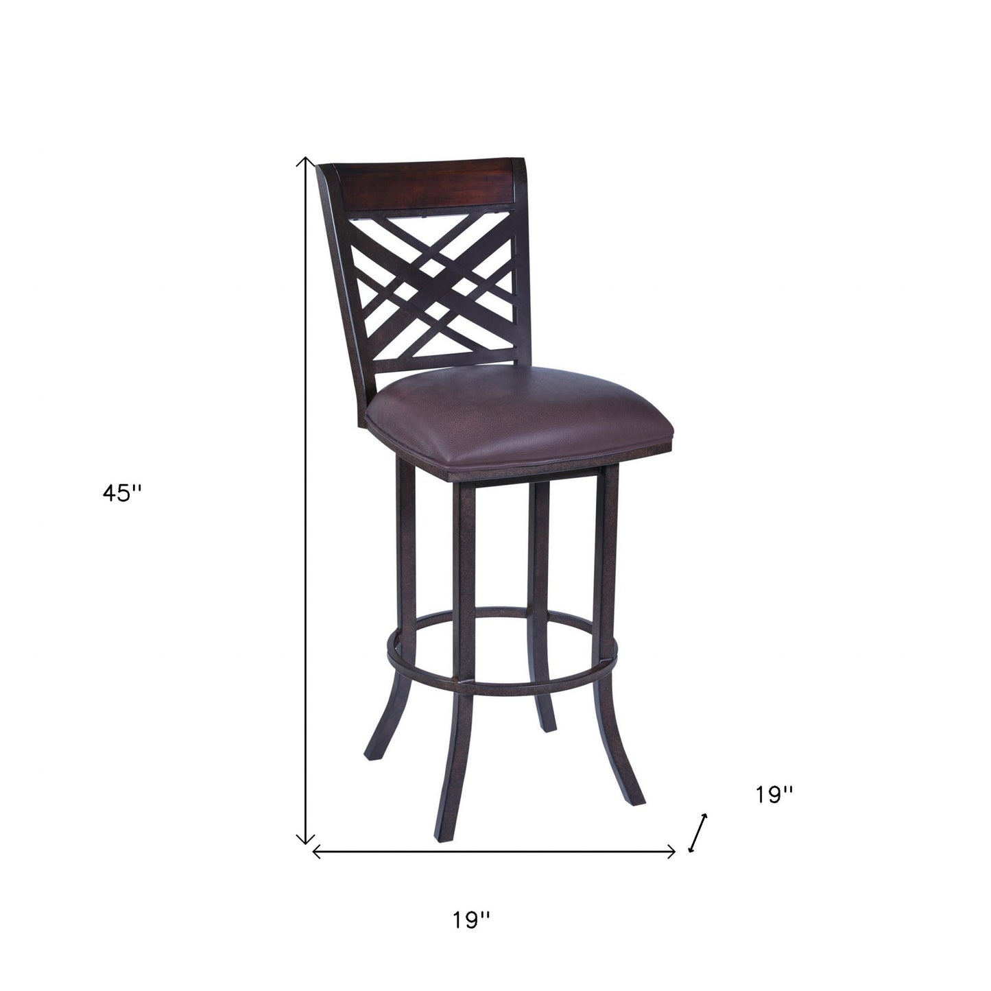 30" Brown Faux Leather And Iron Bar Height Bar Chair - Loft&Timber