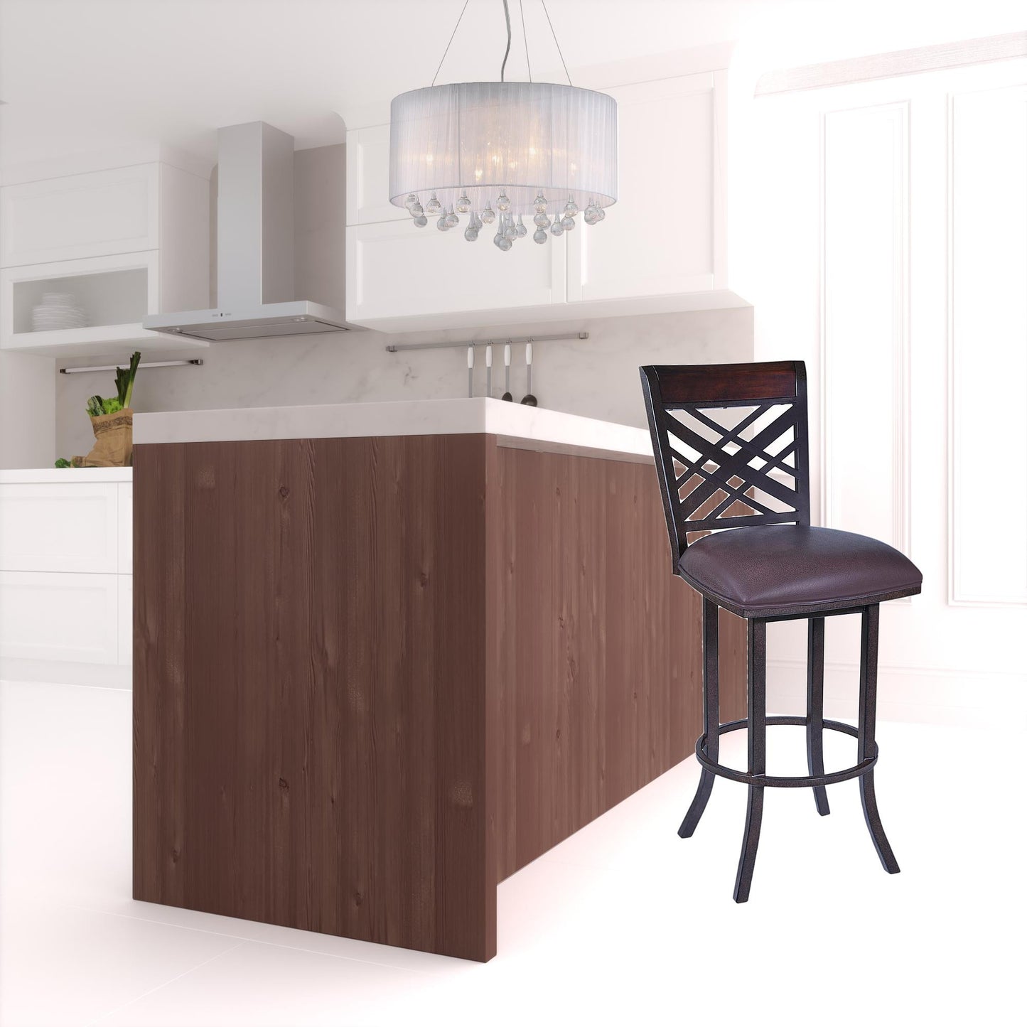 30" Brown Faux Leather And Iron Bar Height Bar Chair - Loft&Timber