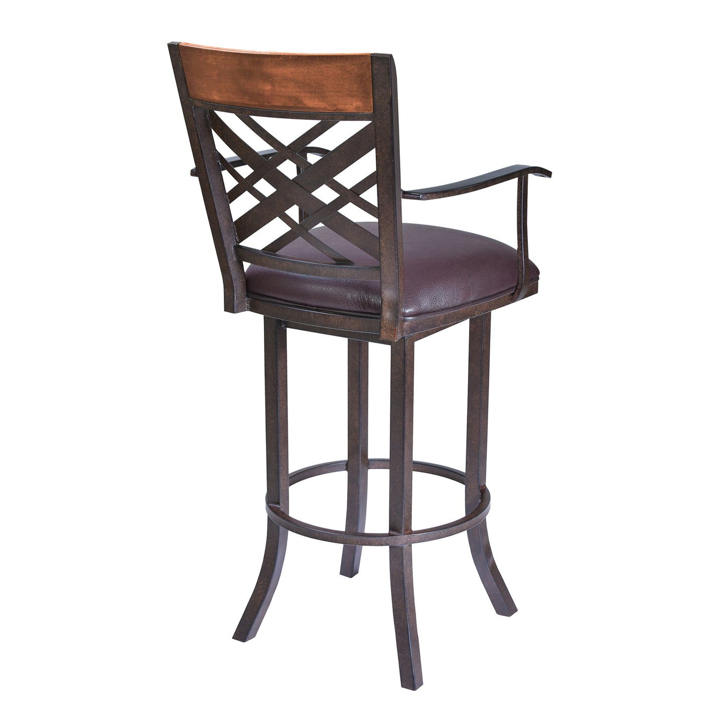 30" Brown Faux Leather And Iron Bar Height Bar Chair - Loft&Timber