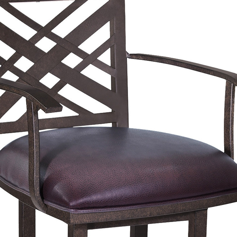 30" Brown Faux Leather And Iron Bar Height Bar Chair - Loft&Timber