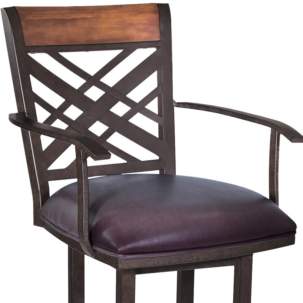 30" Brown Faux Leather And Iron Bar Height Bar Chair - Loft&Timber