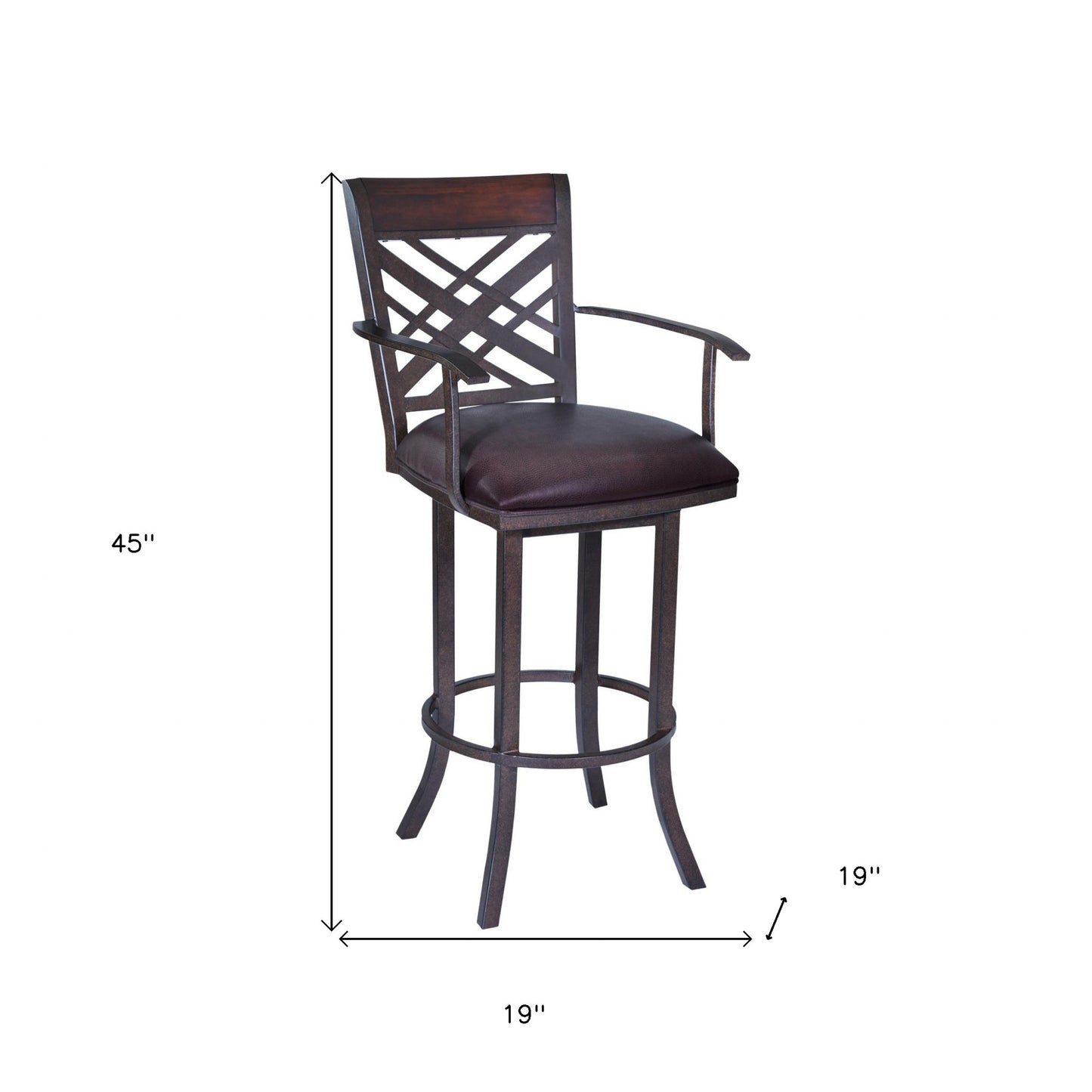 30" Brown Faux Leather And Iron Bar Height Bar Chair - Loft&Timber