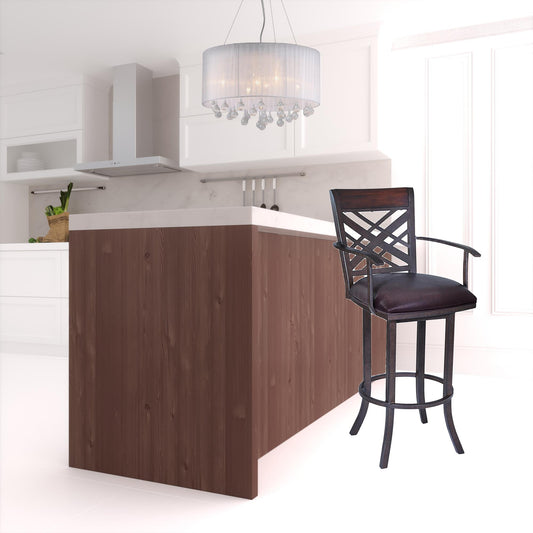 30" Brown Faux Leather And Iron Bar Height Bar Chair - Loft&Timber