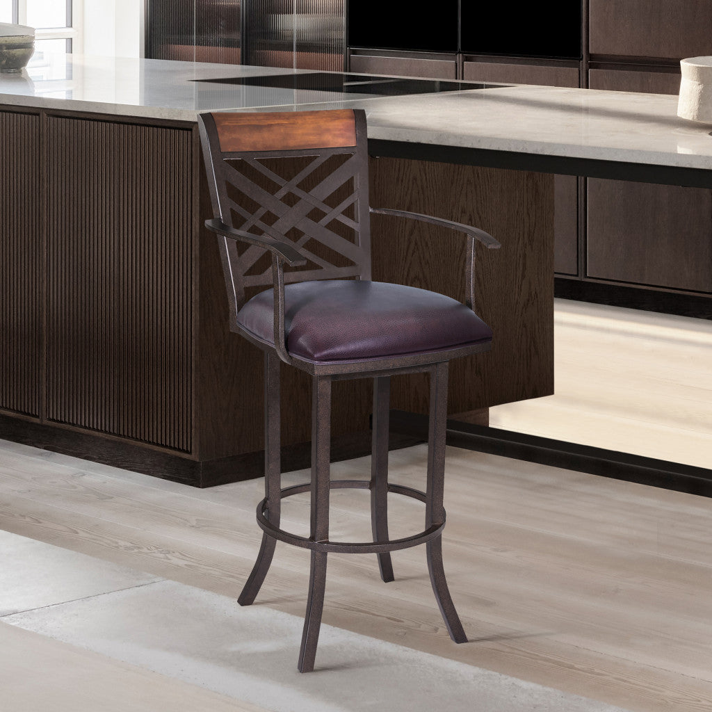 30" Brown Faux Leather And Iron Bar Height Bar Chair - Loft&Timber