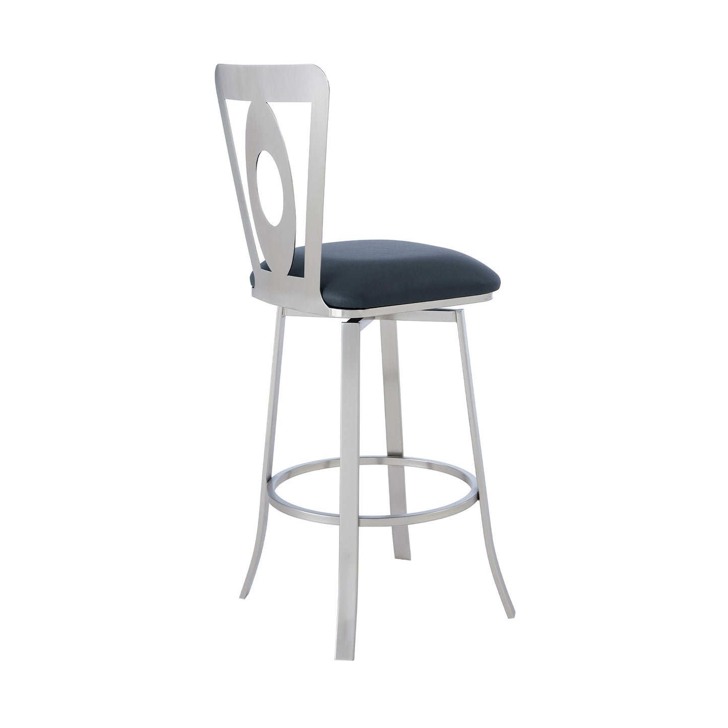 30" Gray And Silver Faux Leather And Iron Swivel Bar Height Bar Chair - Loft&Timber
