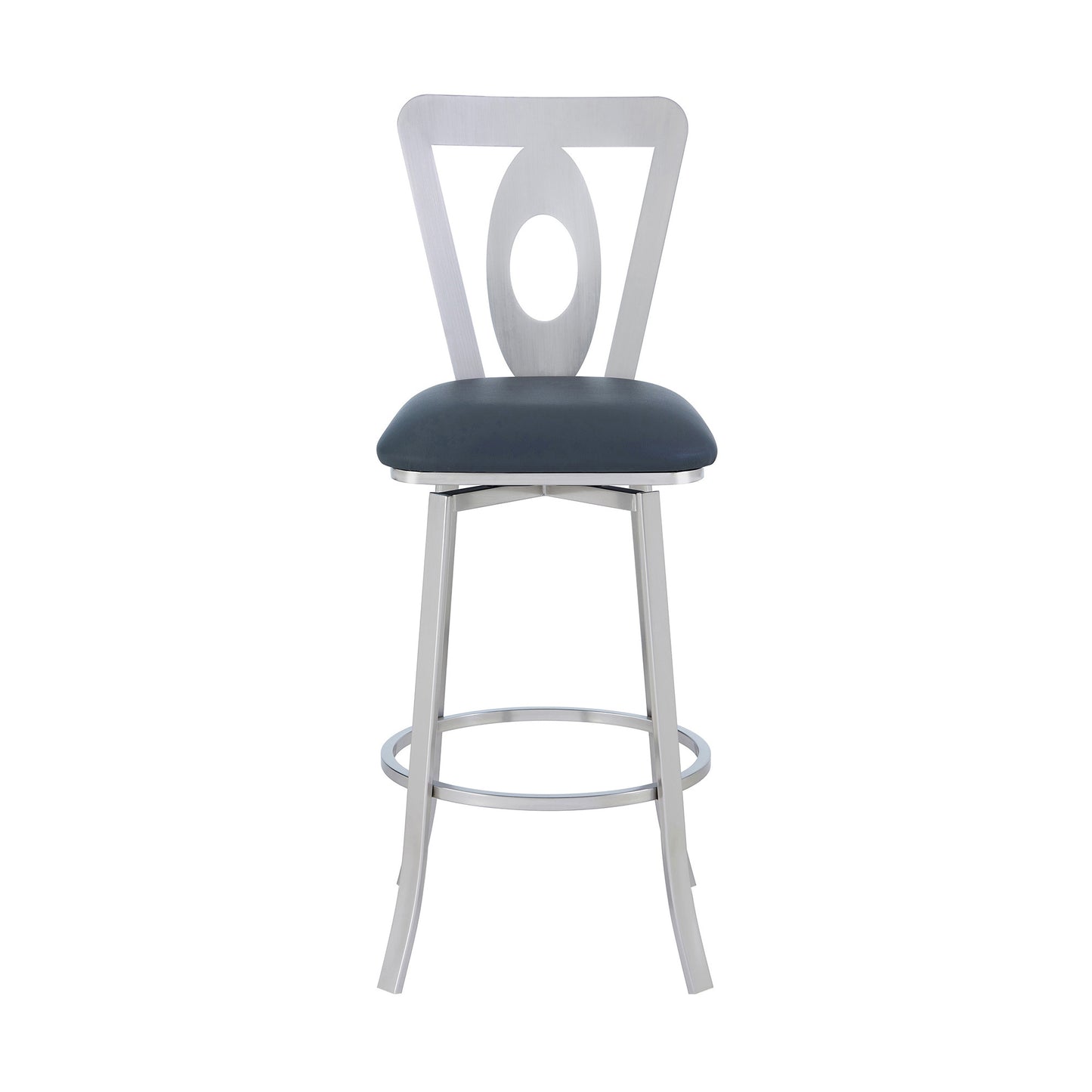 30" Gray And Silver Faux Leather And Iron Swivel Bar Height Bar Chair - Loft&Timber