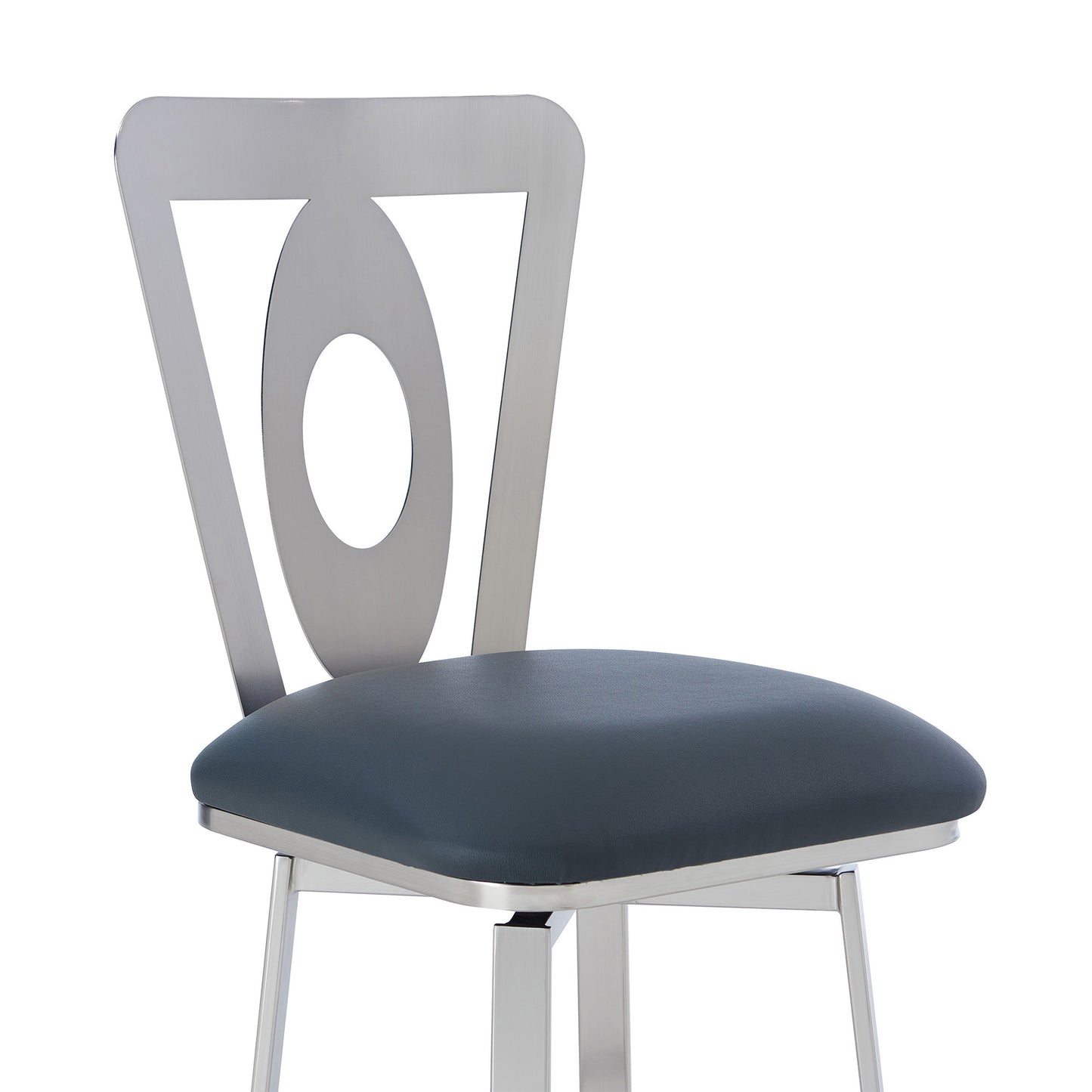 30" Gray And Silver Faux Leather And Iron Swivel Bar Height Bar Chair - Loft&Timber