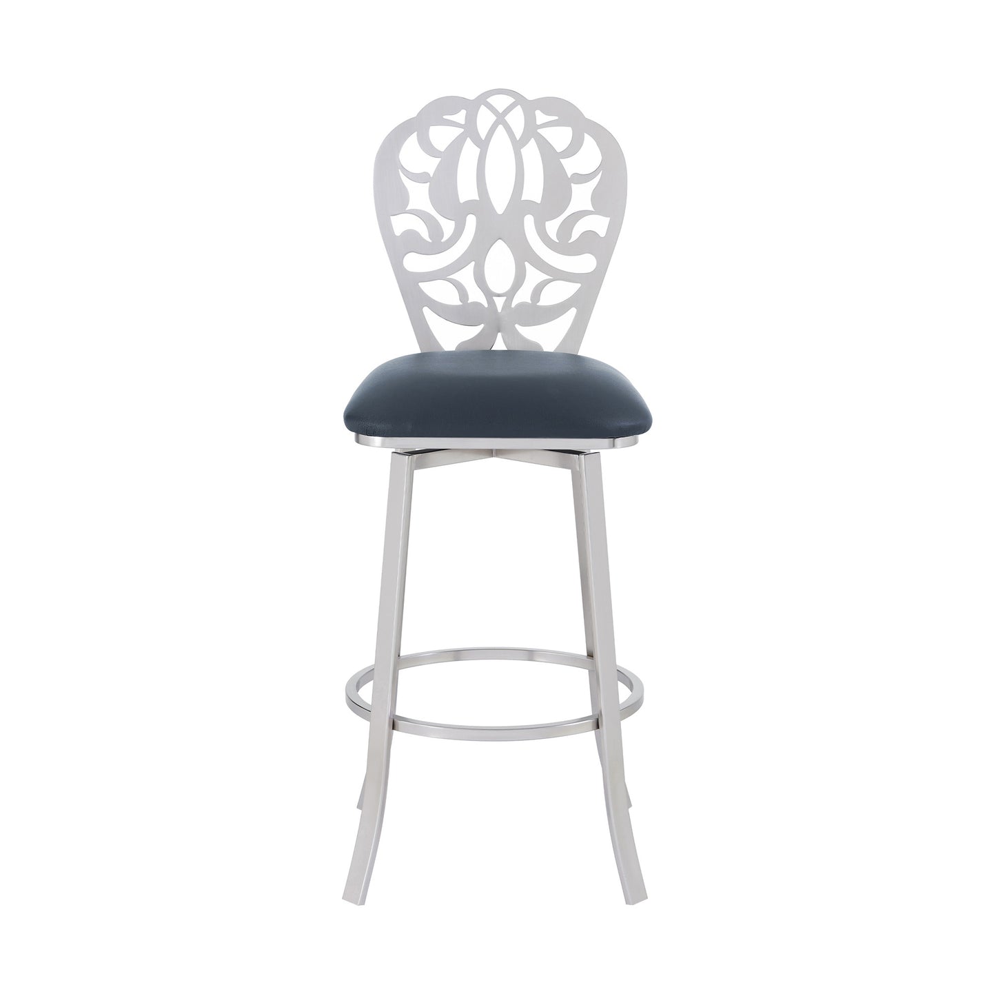 30" Gray And Silver Iron Swivel Bar Height Bar Chair - Loft&Timber