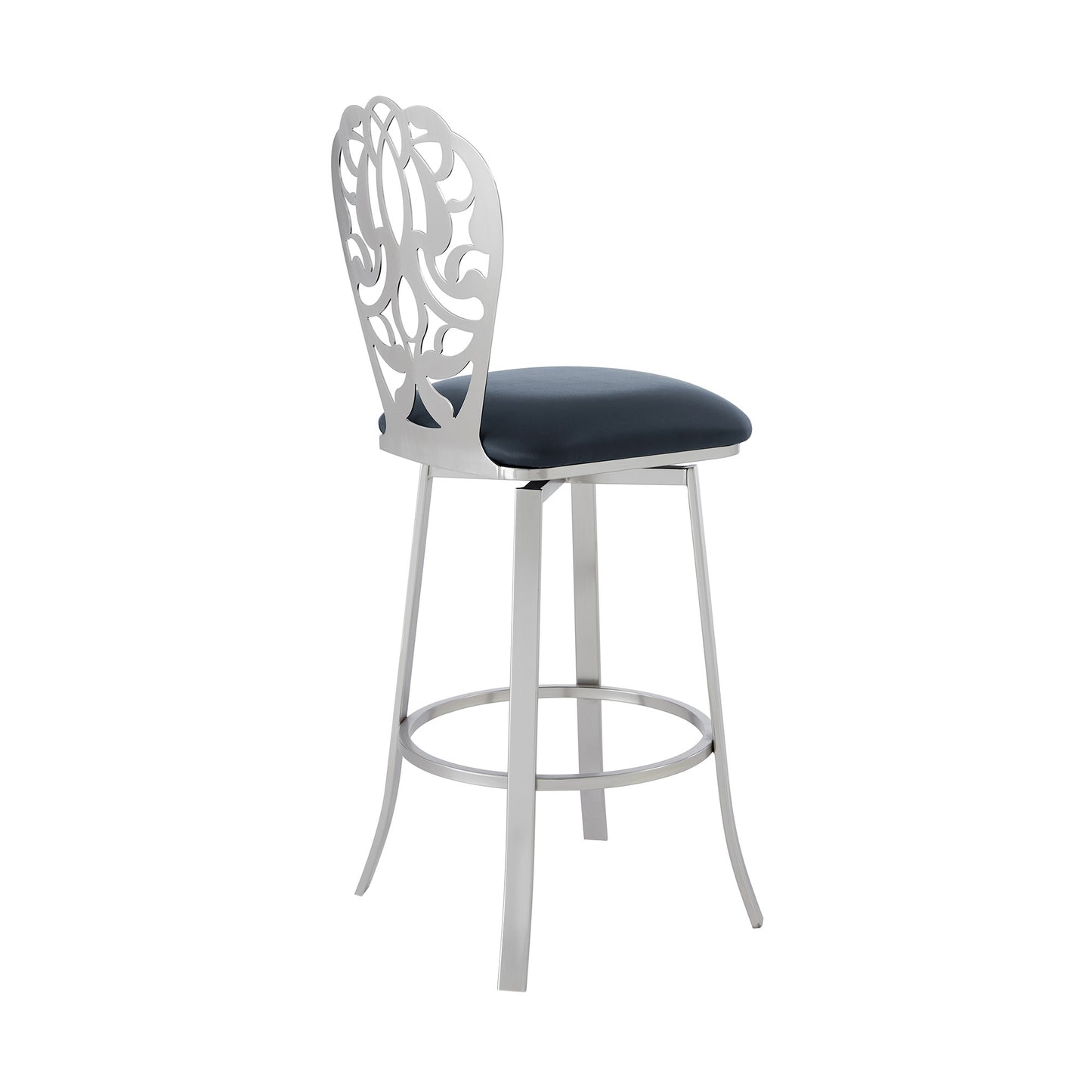30" Gray And Silver Iron Swivel Bar Height Bar Chair - Loft&Timber