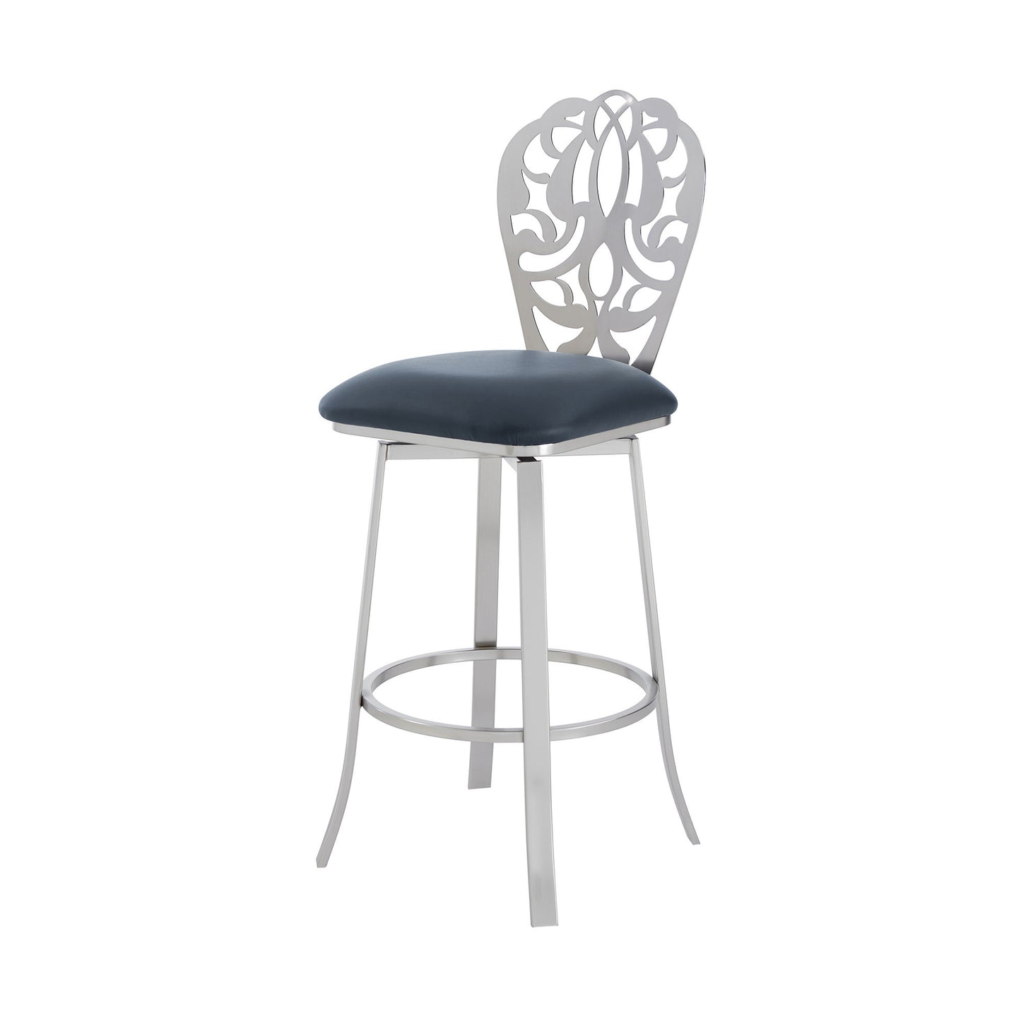 30" Gray And Silver Iron Swivel Bar Height Bar Chair - Loft&Timber