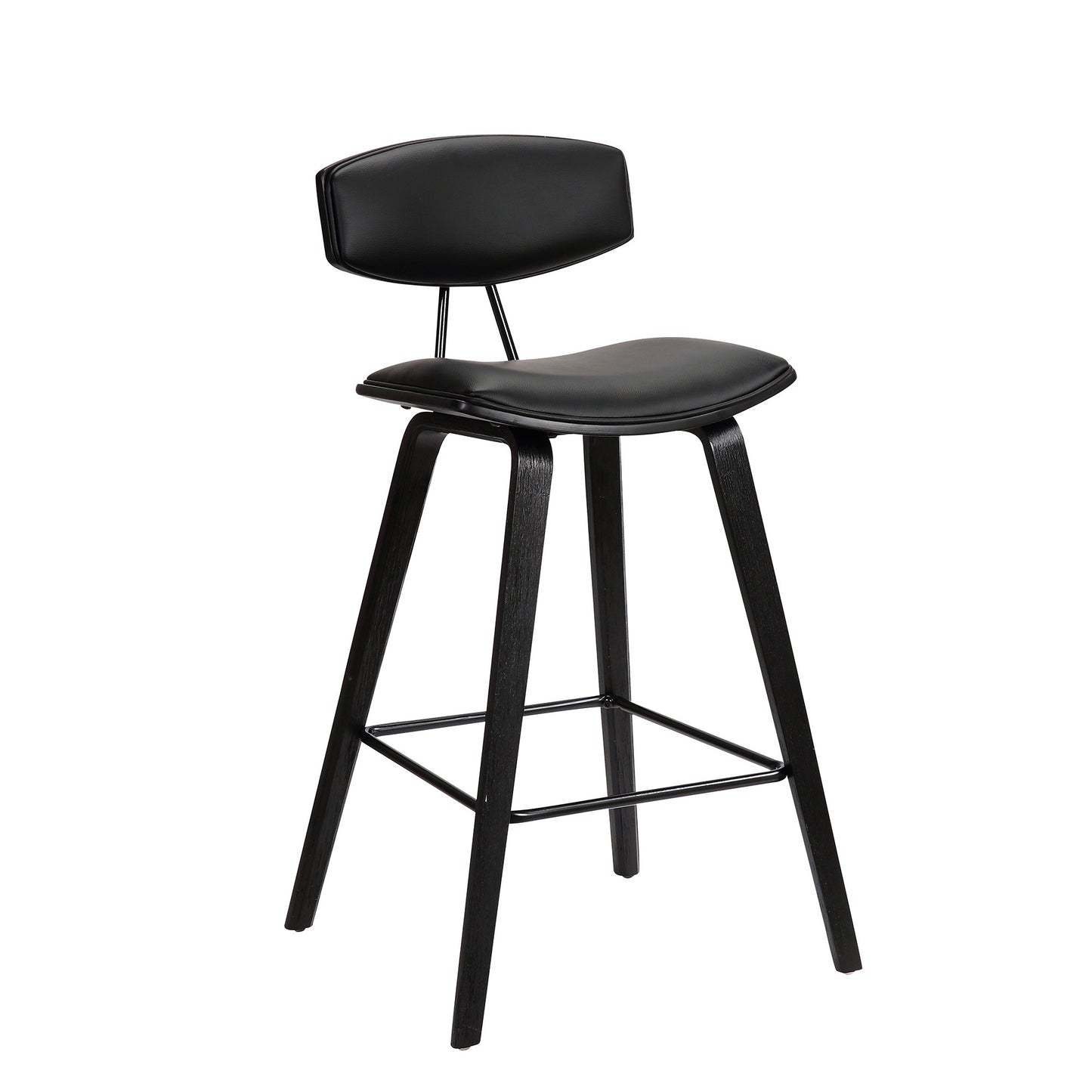 29" Black Faux Leather and Iron Low Back Bar Height Bar Chair - Loft&Timber