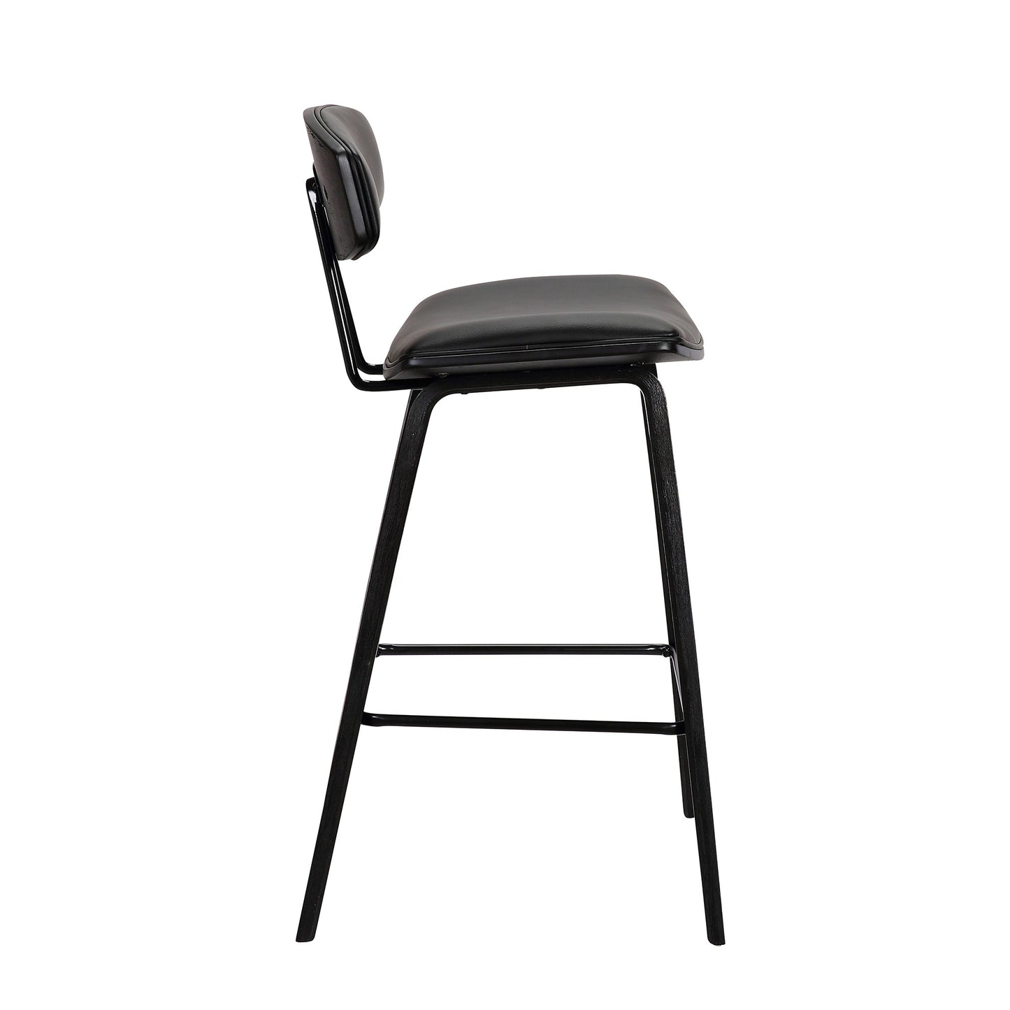 29" Black Faux Leather and Iron Low Back Bar Height Bar Chair - Loft&Timber
