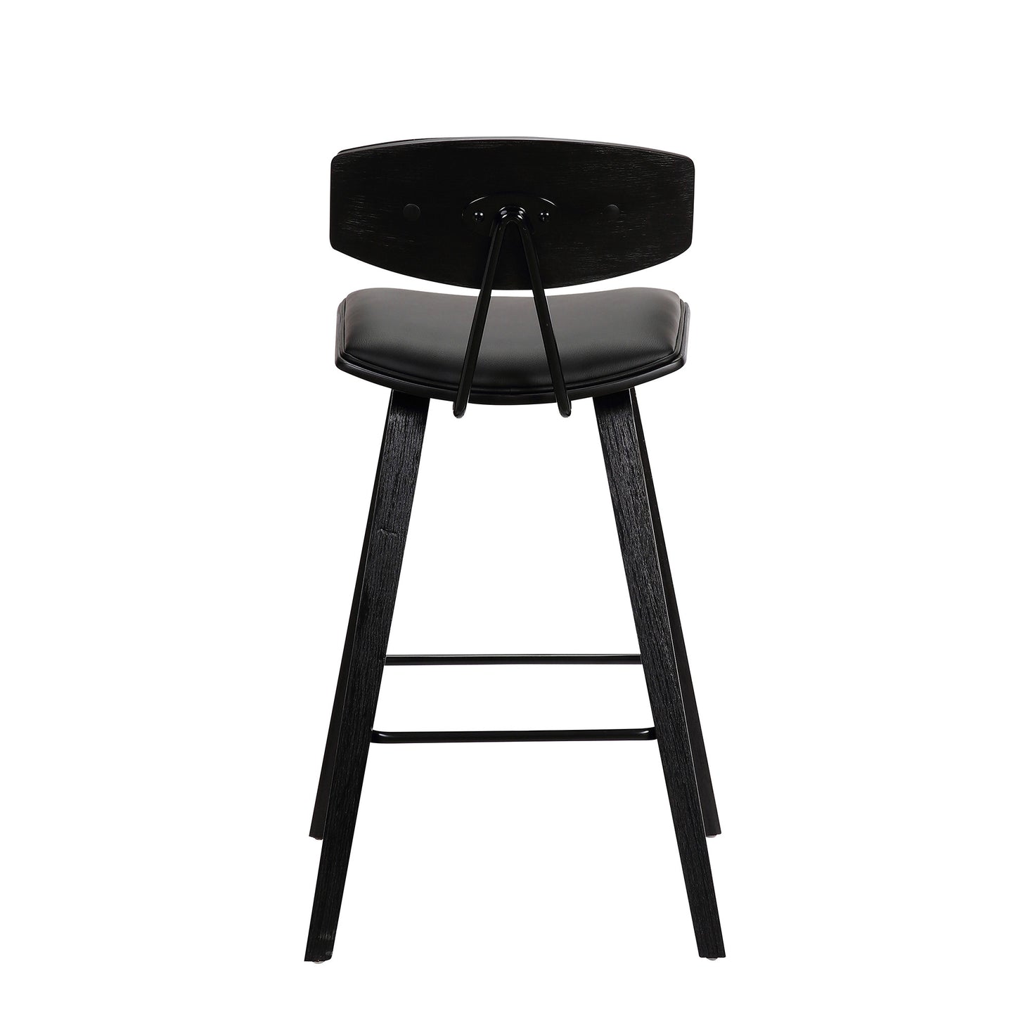 29" Black Faux Leather and Iron Low Back Bar Height Bar Chair - Loft&Timber