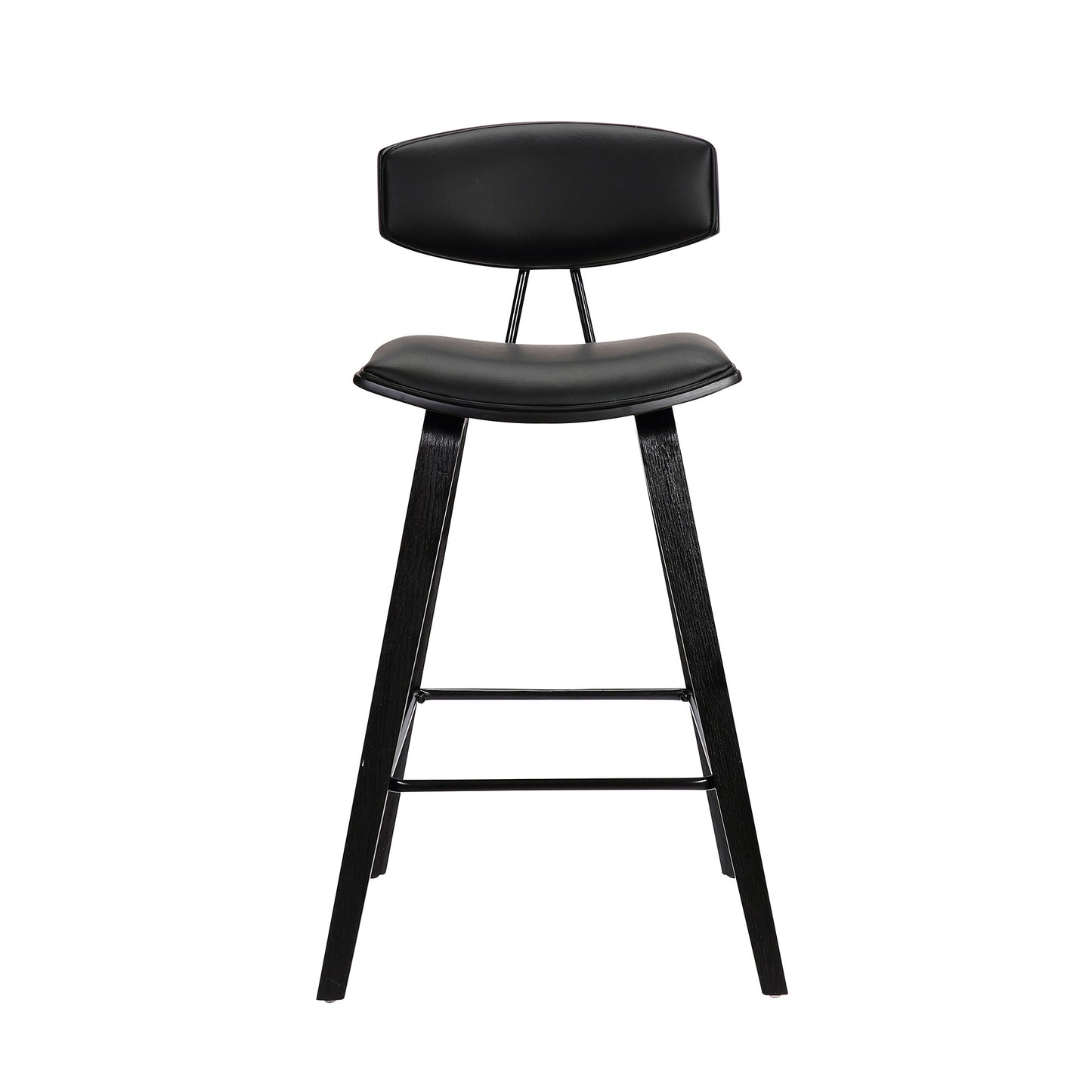 29" Black Faux Leather and Iron Low Back Bar Height Bar Chair - Loft&Timber