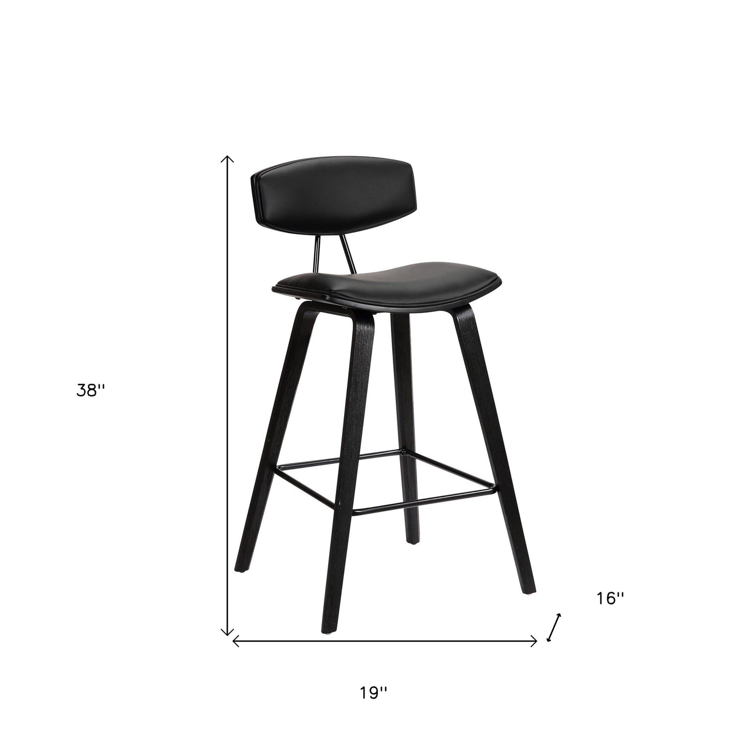 29" Black Faux Leather and Iron Low Back Bar Height Bar Chair - Loft&Timber