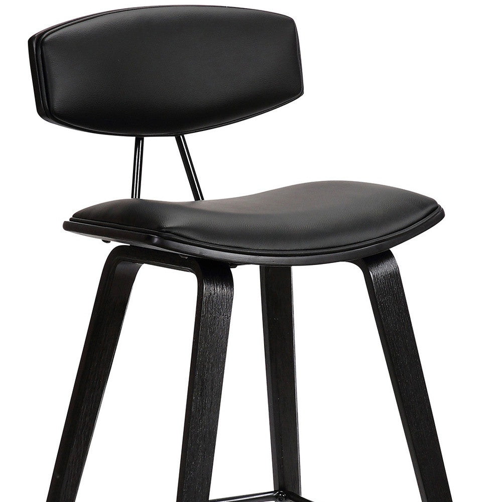 29" Black Faux Leather and Iron Low Back Bar Height Bar Chair - Loft&Timber